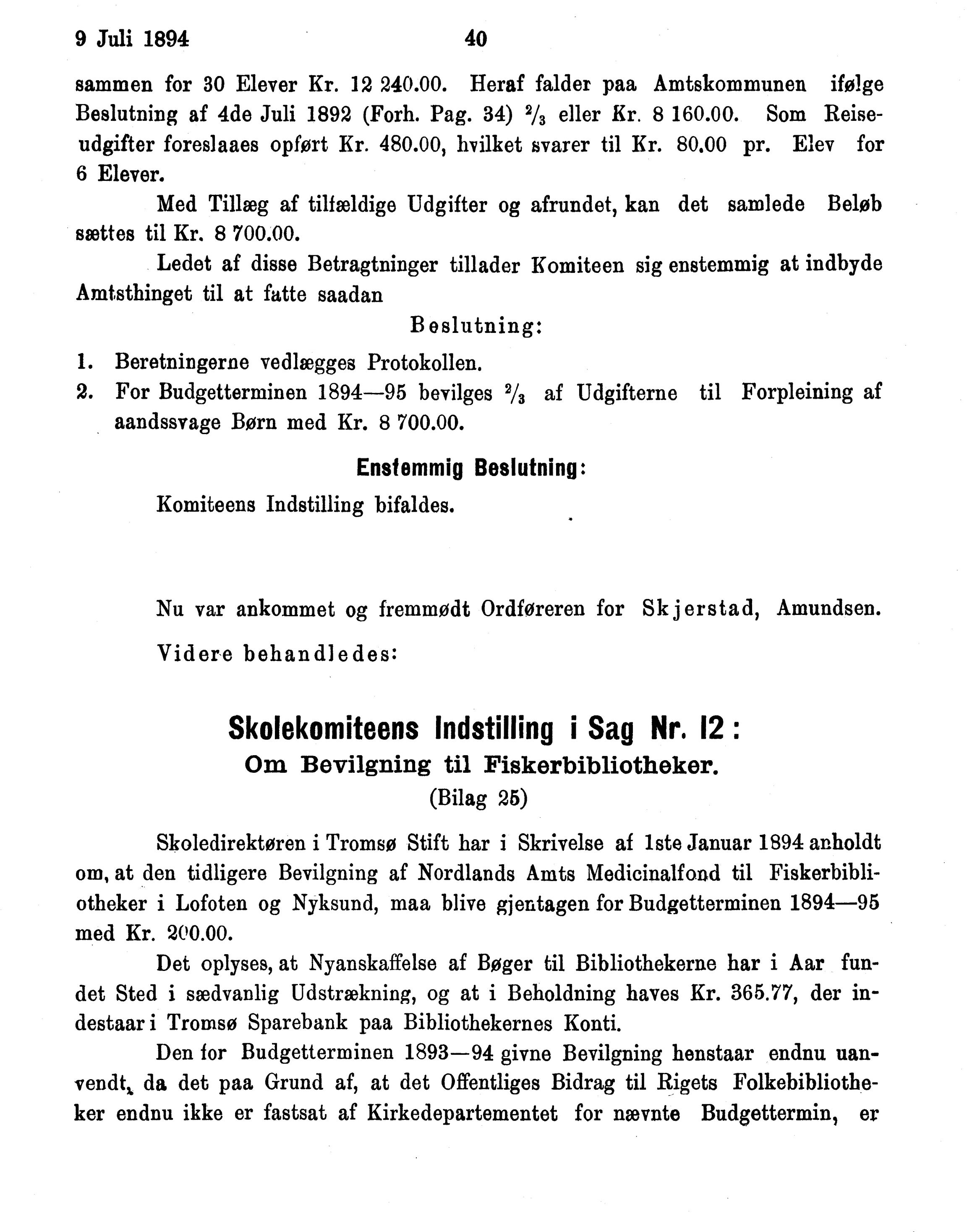 Nordland Fylkeskommune. Fylkestinget, AIN/NFK-17/176/A/Ac/L0017: Fylkestingsforhandlinger 1894, 1894