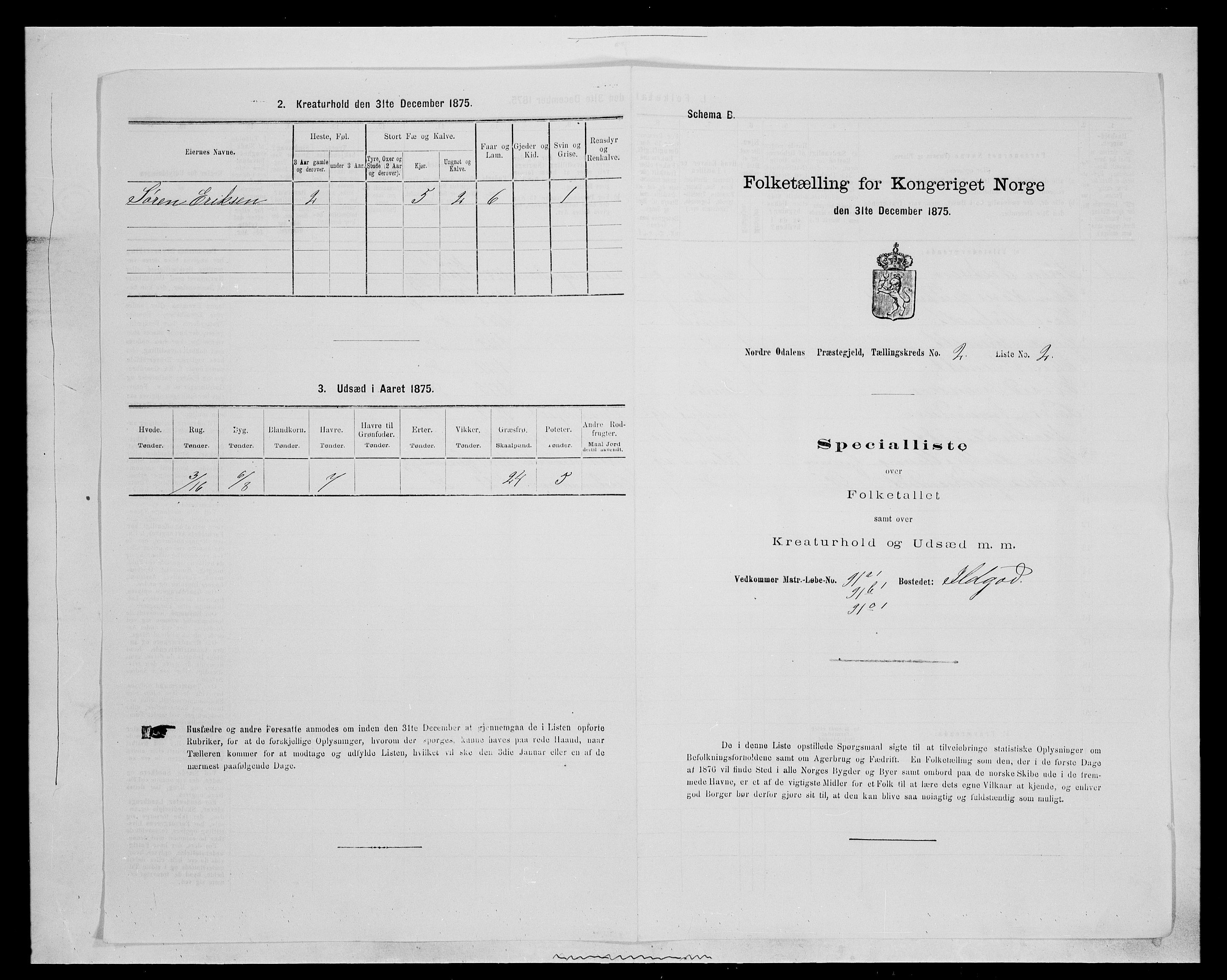 SAH, 1875 census for 0418P Nord-Odal, 1875, p. 218