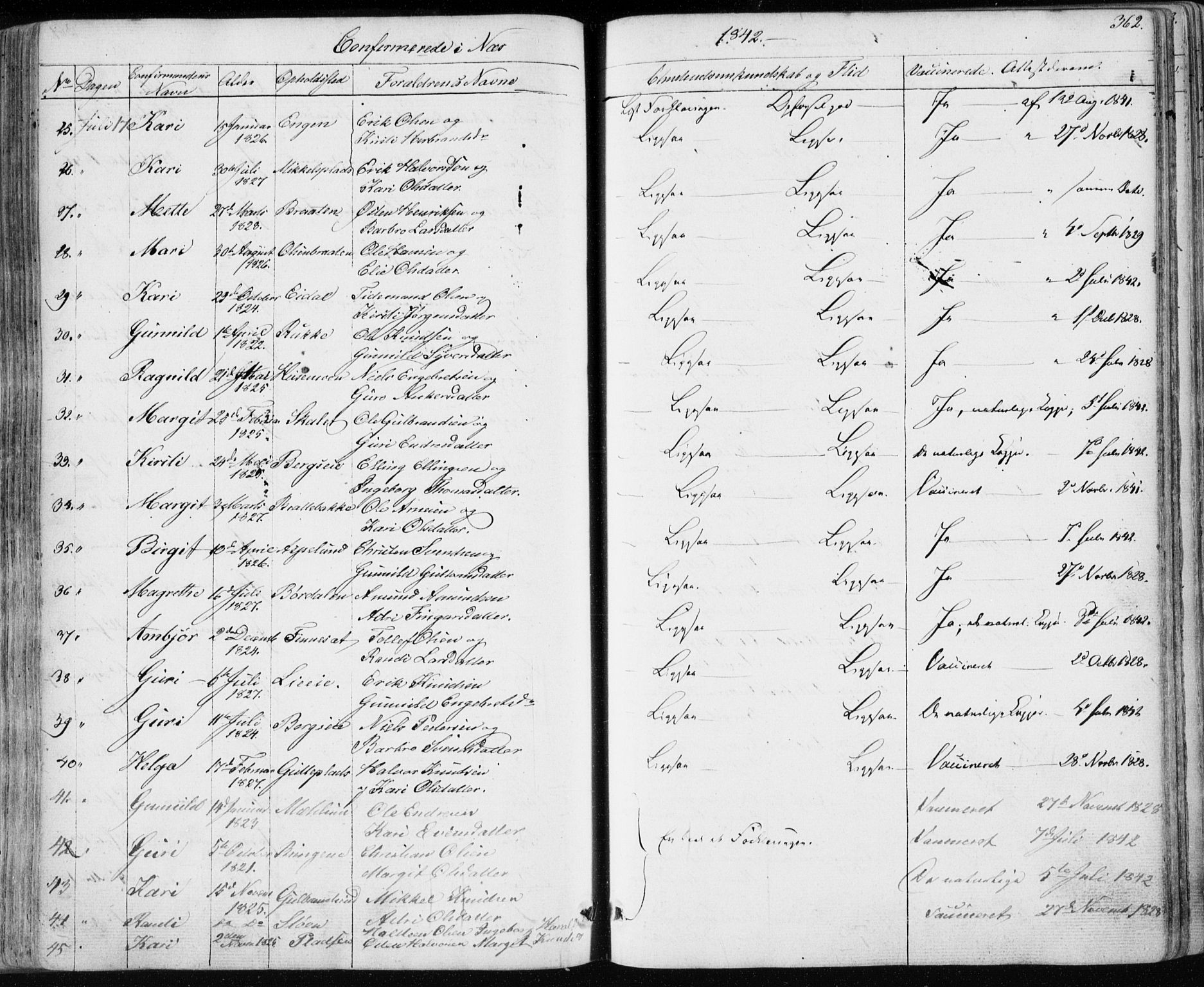 Nes kirkebøker, AV/SAKO-A-236/F/Fa/L0009: Parish register (official) no. 9, 1834-1863, p. 362