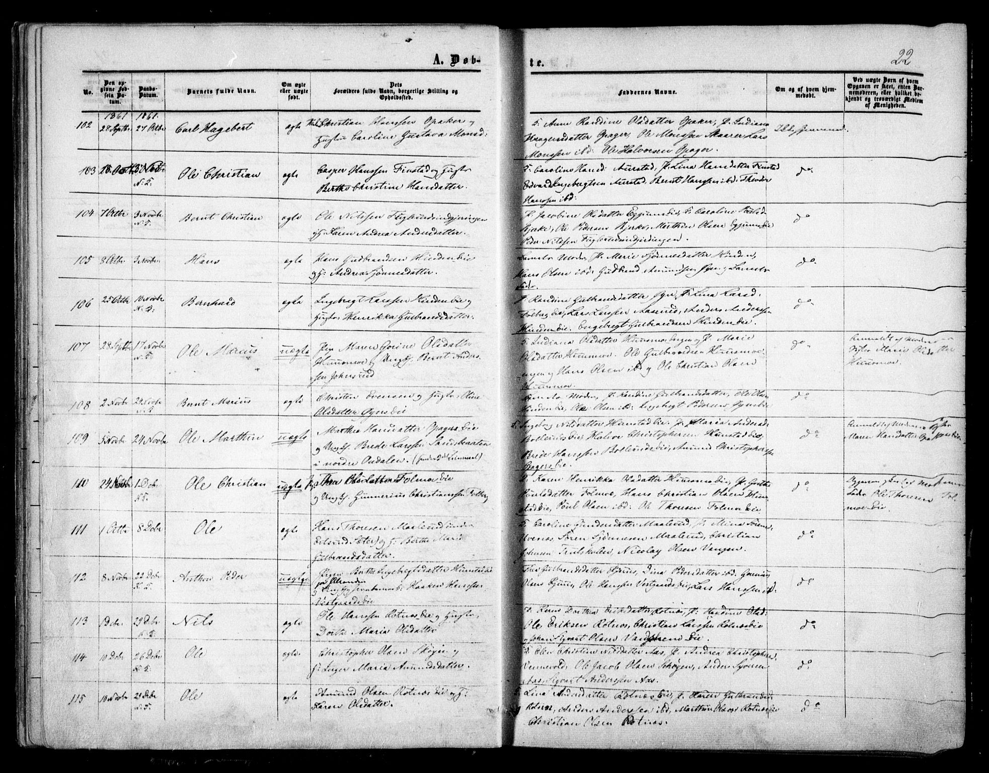 Nes prestekontor Kirkebøker, AV/SAO-A-10410/F/Fa/L0008: Parish register (official) no. I 8, 1859-1874, p. 22