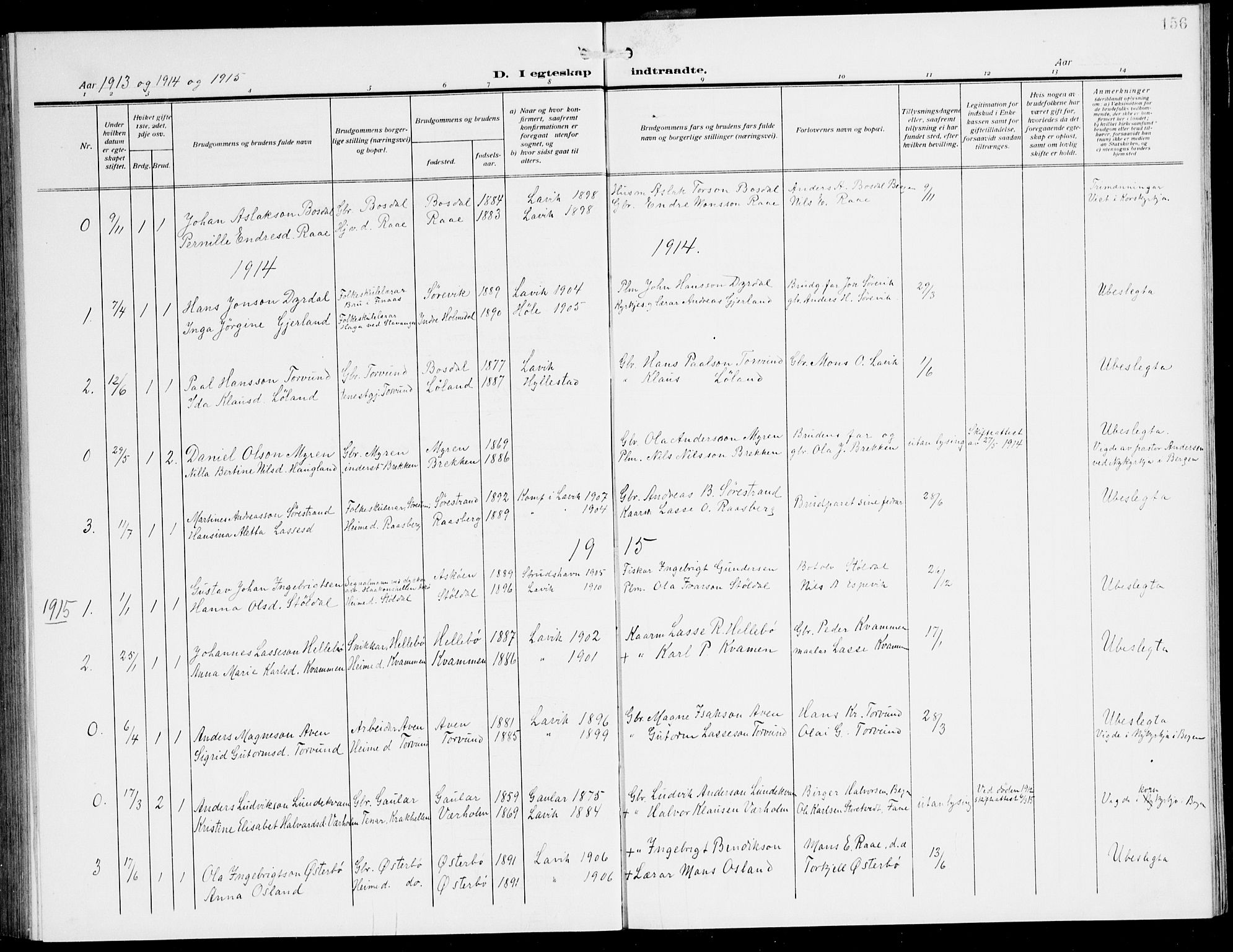 Lavik sokneprestembete, SAB/A-80901: Parish register (copy) no. A 3, 1911-1942, p. 156