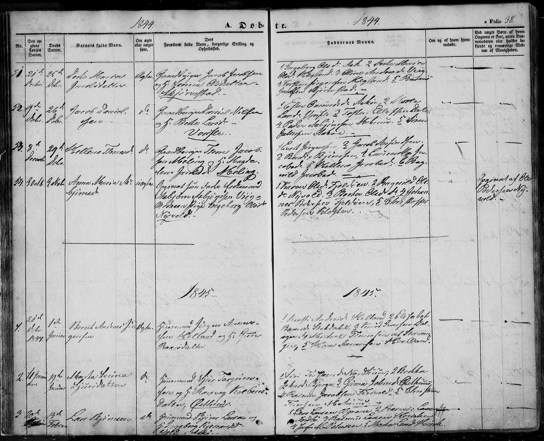 Rennesøy sokneprestkontor, SAST/A -101827/H/Ha/Haa/L0005: Parish register (official) no. A 5, 1838-1859, p. 38