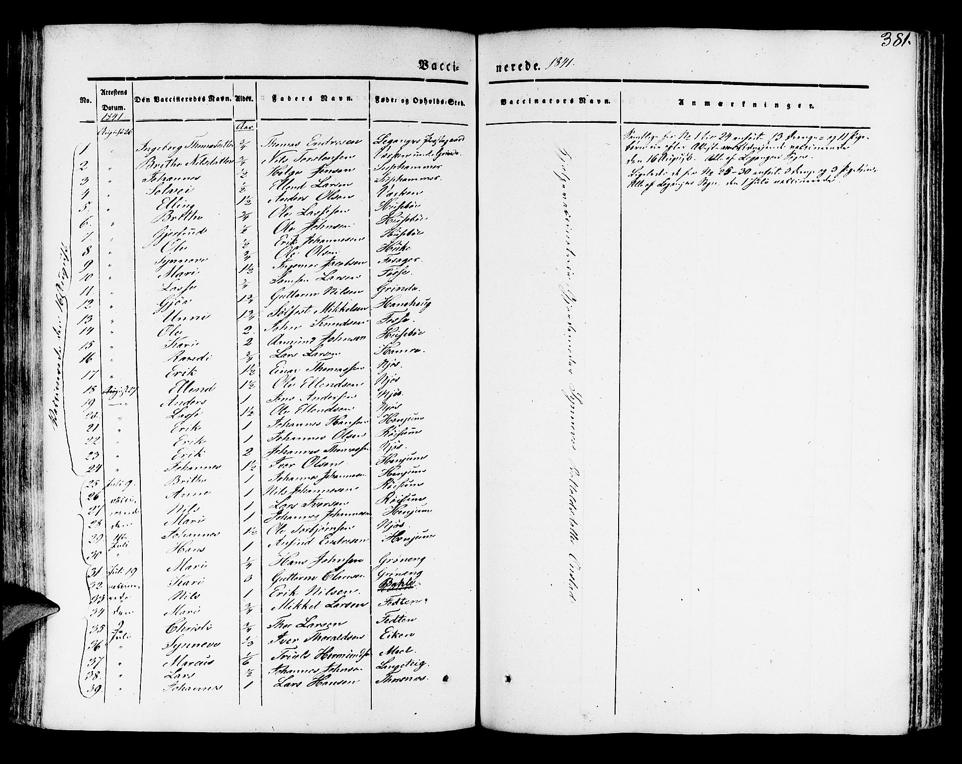 Leikanger sokneprestembete, AV/SAB-A-81001/H/Haa/Haaa/L0007: Parish register (official) no. A 7, 1838-1851, p. 381