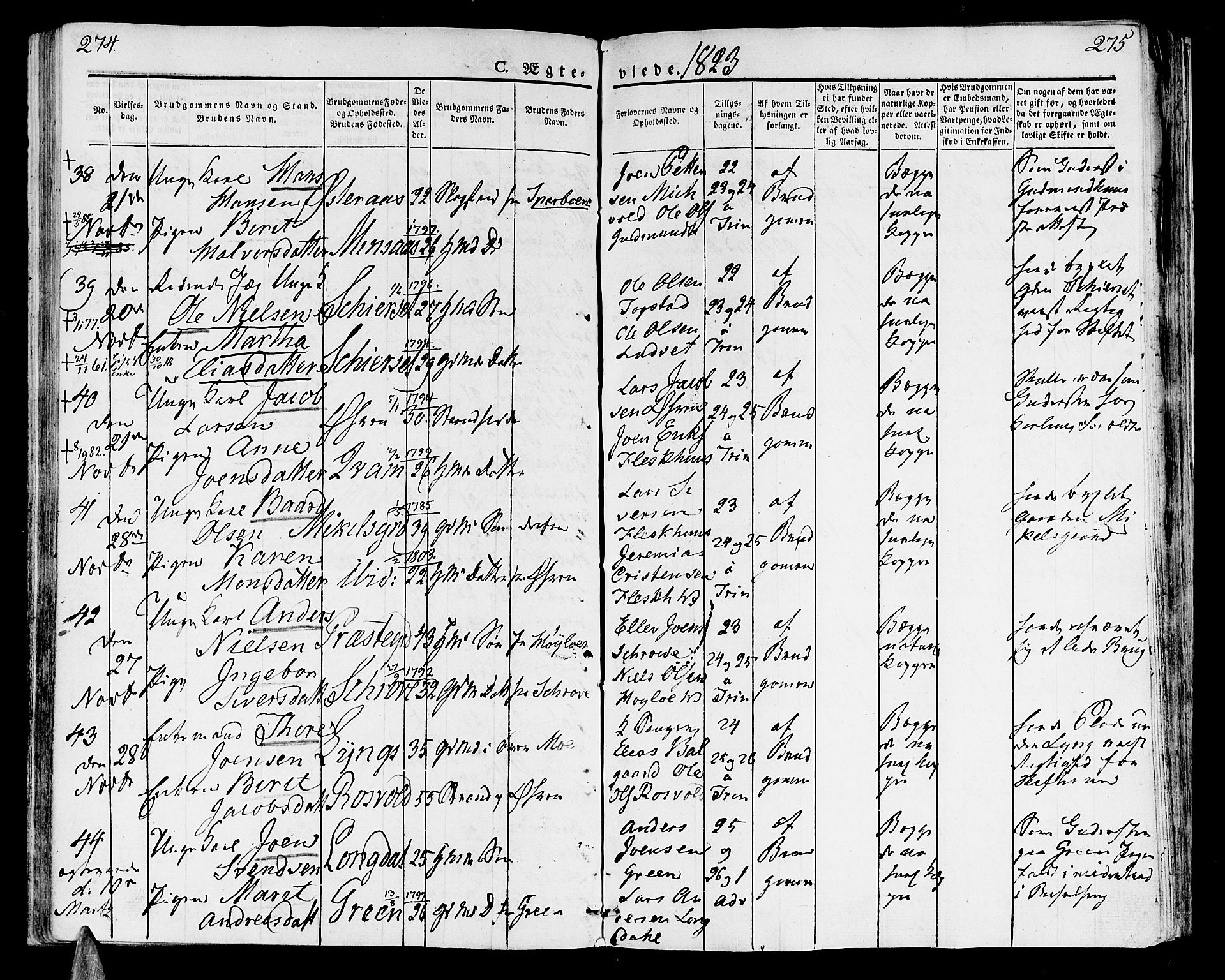 Ministerialprotokoller, klokkerbøker og fødselsregistre - Nord-Trøndelag, AV/SAT-A-1458/723/L0237: Parish register (official) no. 723A06, 1822-1830, p. 274-275