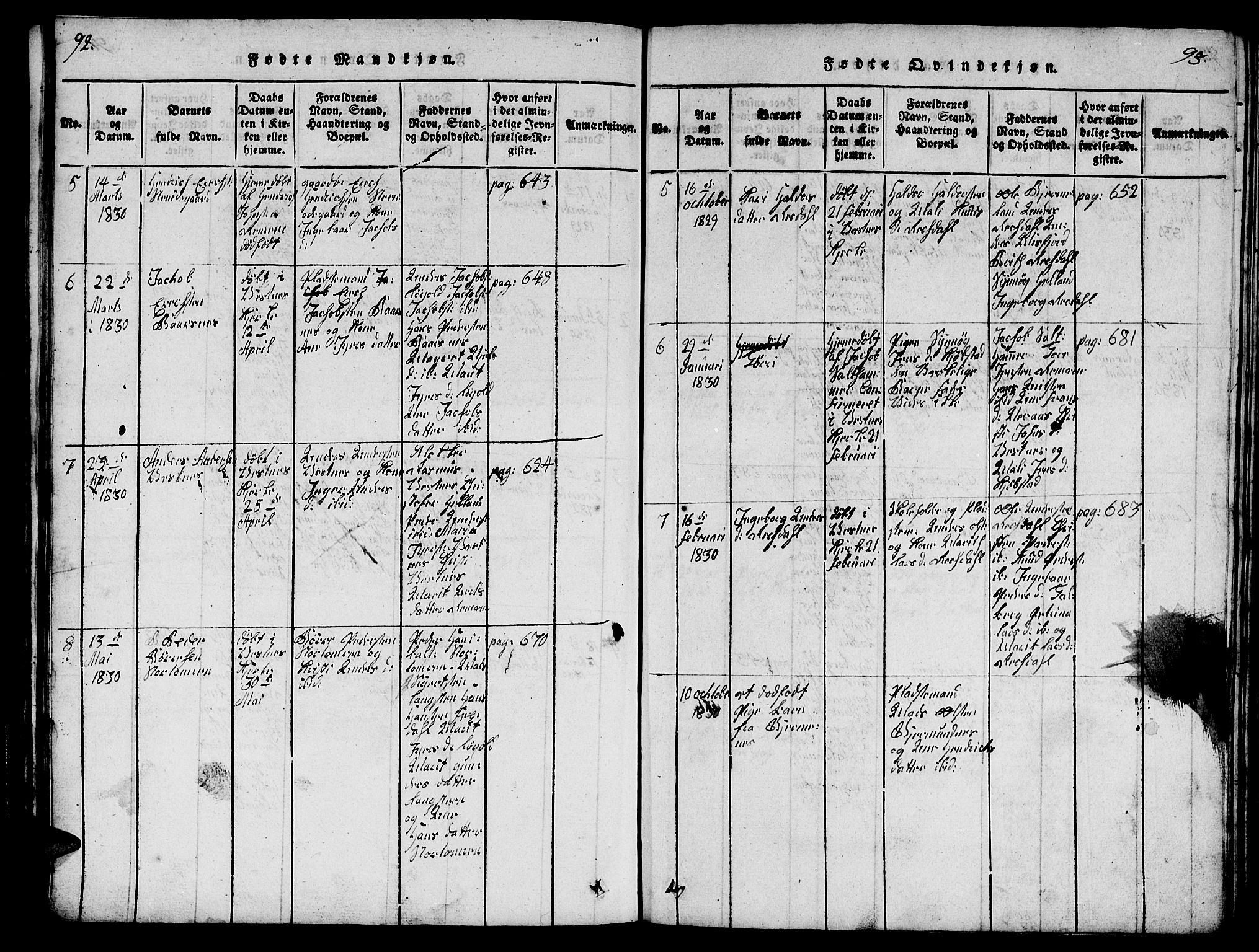 Ministerialprotokoller, klokkerbøker og fødselsregistre - Møre og Romsdal, SAT/A-1454/539/L0535: Parish register (copy) no. 539C01, 1818-1842, p. 92-93