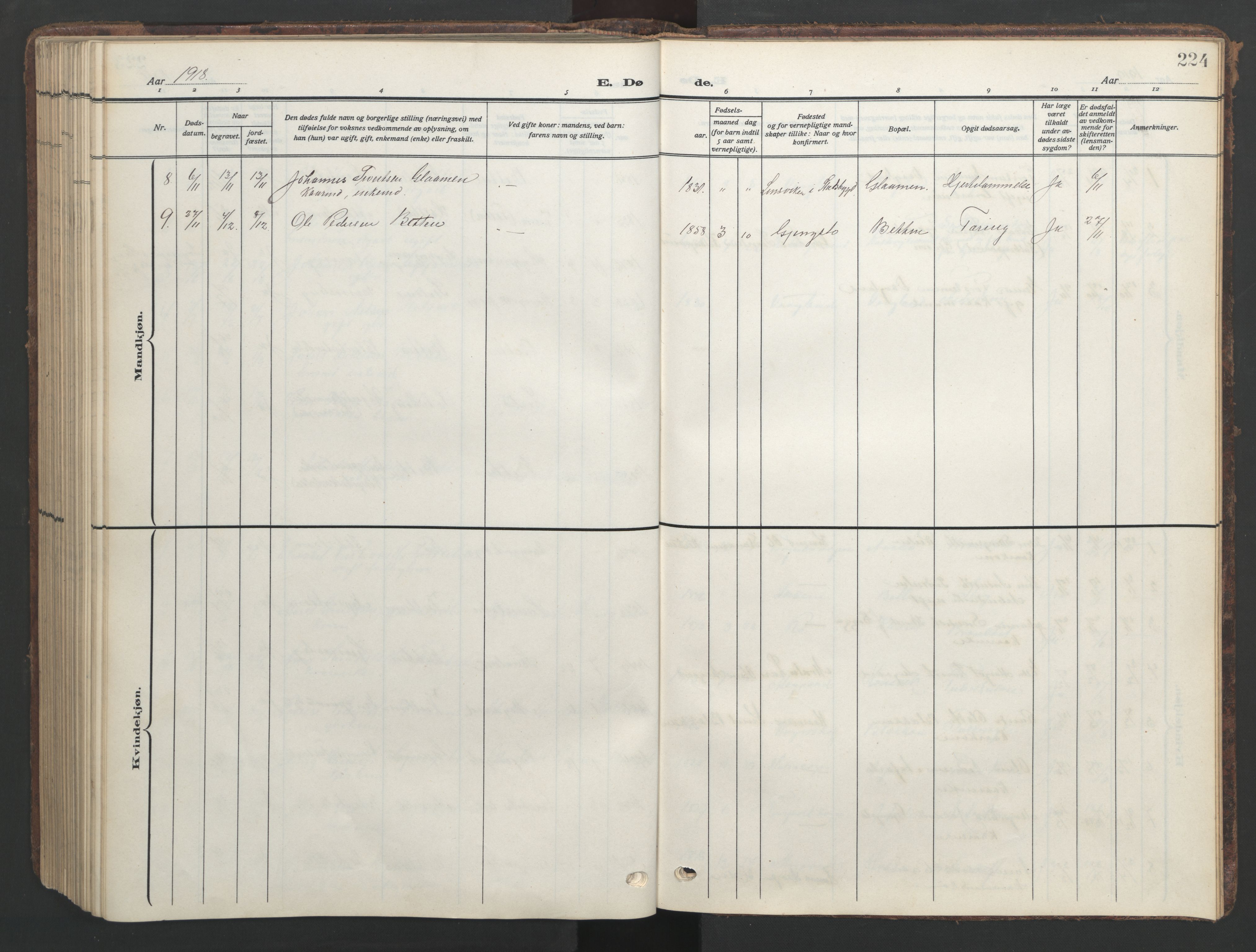 Ministerialprotokoller, klokkerbøker og fødselsregistre - Møre og Romsdal, SAT/A-1454/576/L0891: Parish register (copy) no. 576C02, 1909-1946, p. 224