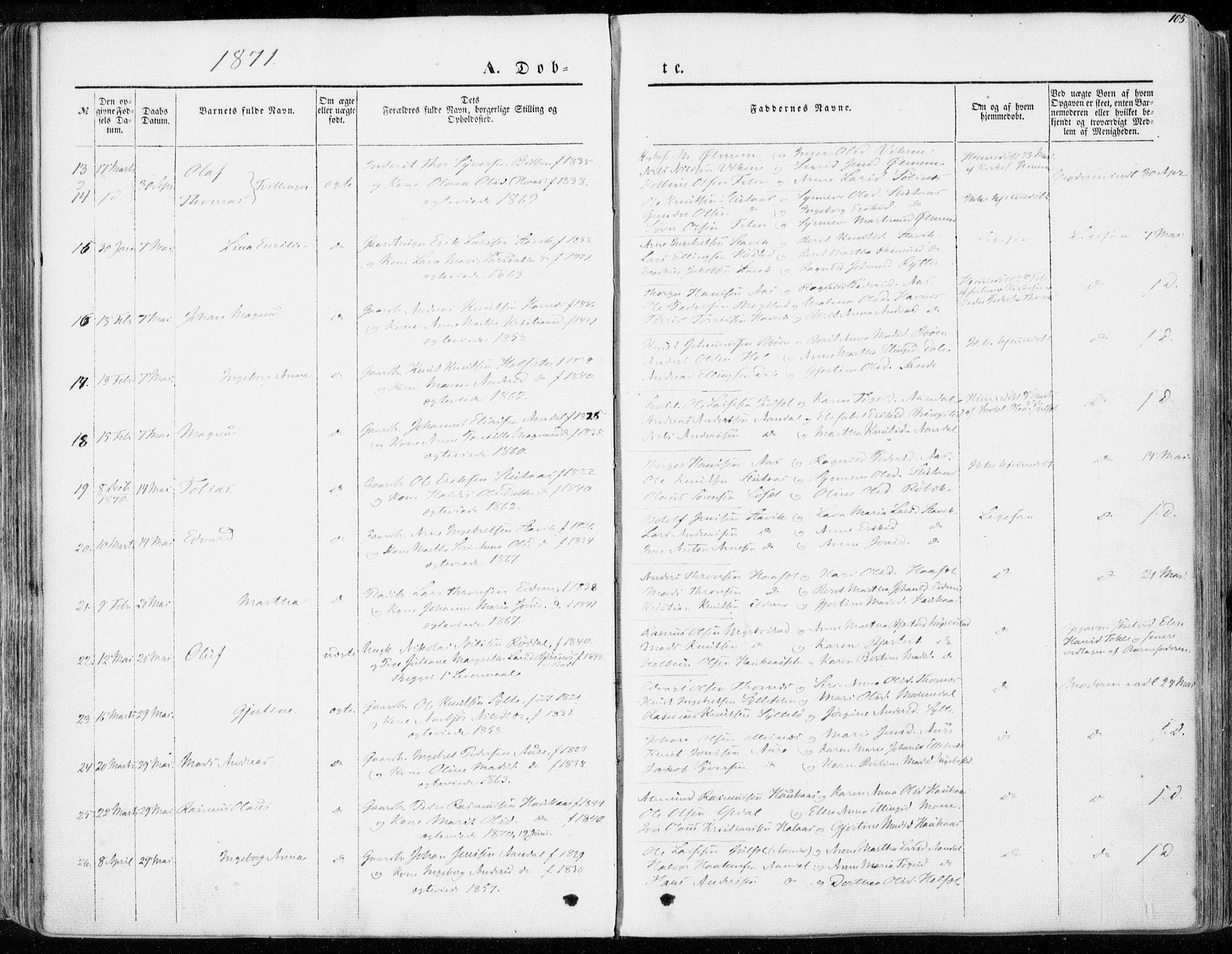 Ministerialprotokoller, klokkerbøker og fødselsregistre - Møre og Romsdal, SAT/A-1454/565/L0748: Parish register (official) no. 565A02, 1845-1872, p. 105