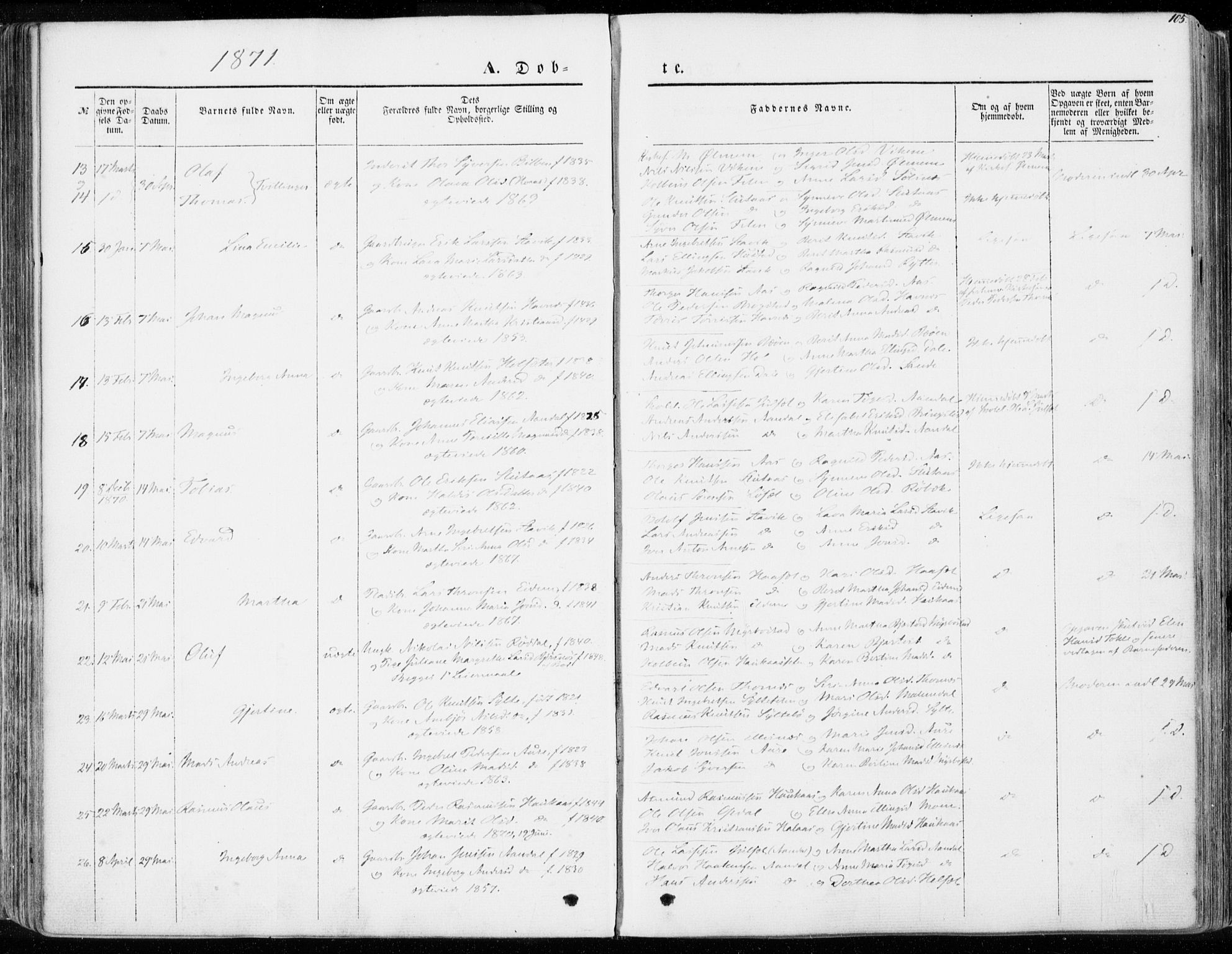 Ministerialprotokoller, klokkerbøker og fødselsregistre - Møre og Romsdal, AV/SAT-A-1454/565/L0748: Parish register (official) no. 565A02, 1845-1872, p. 105