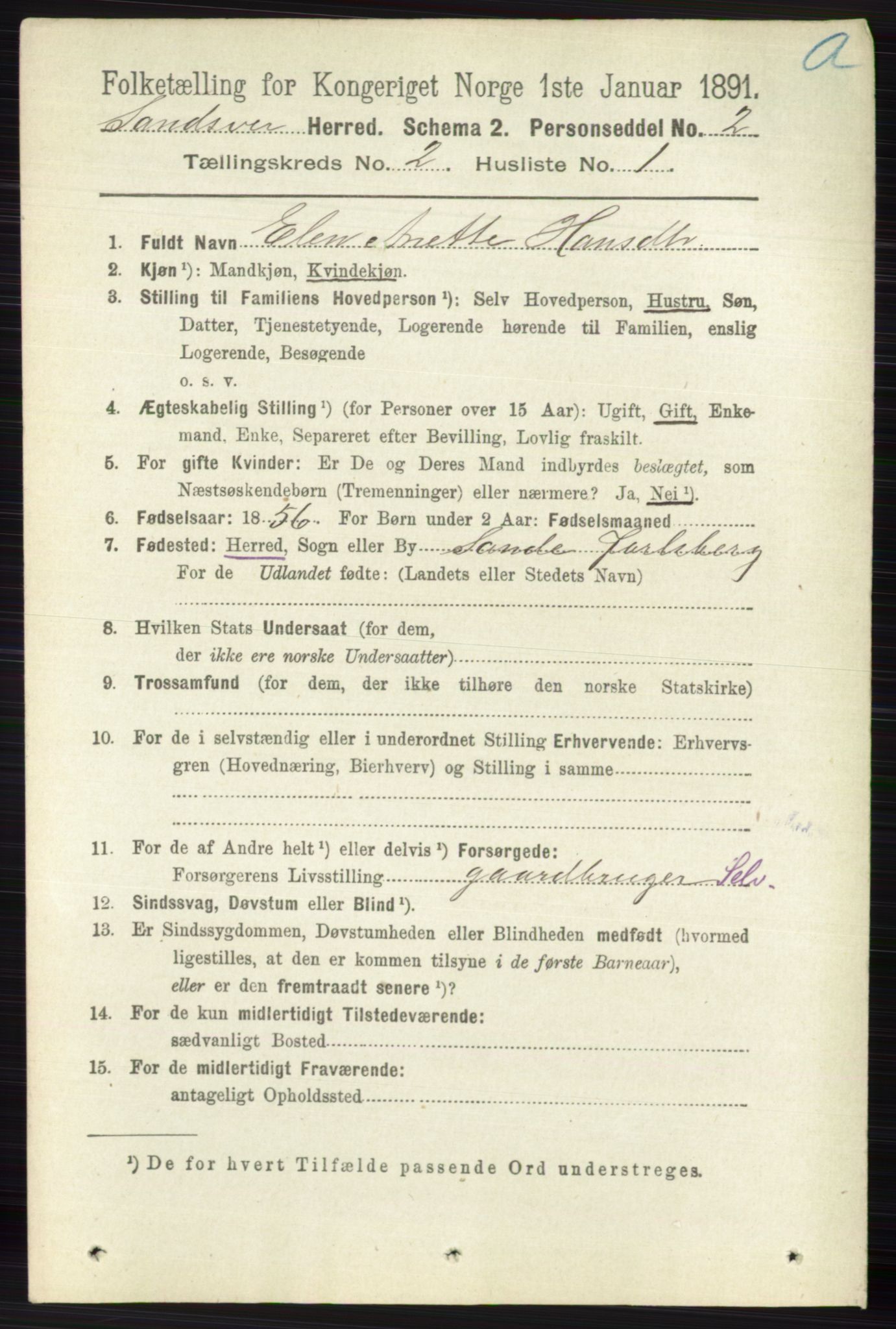 RA, 1891 census for 0629 Sandsvær, 1891, p. 681