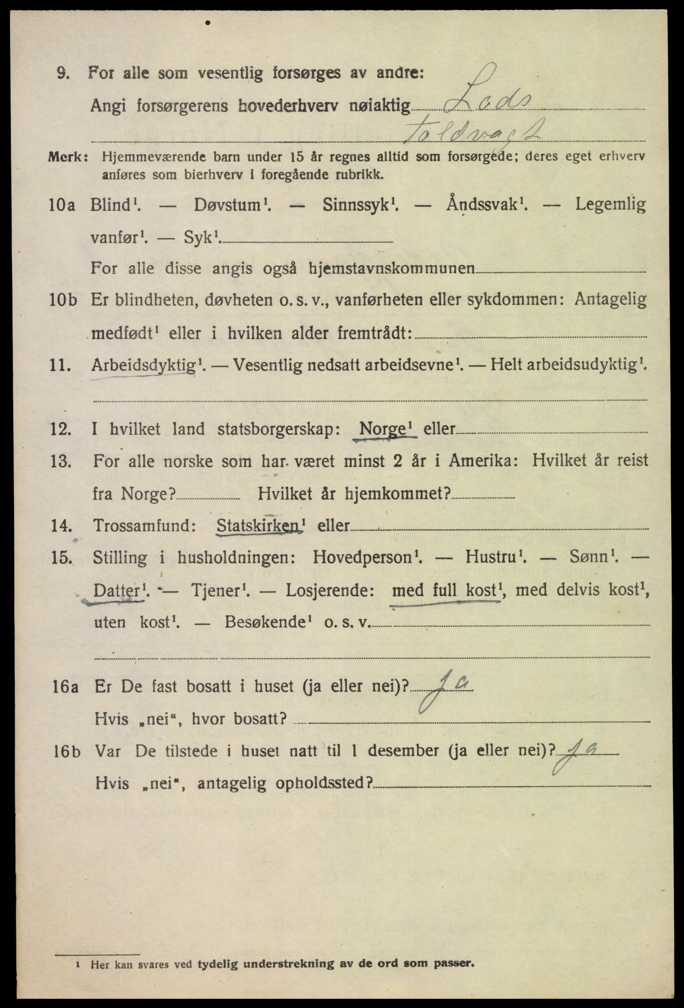 SAK, 1920 census for Oddernes, 1920, p. 2188