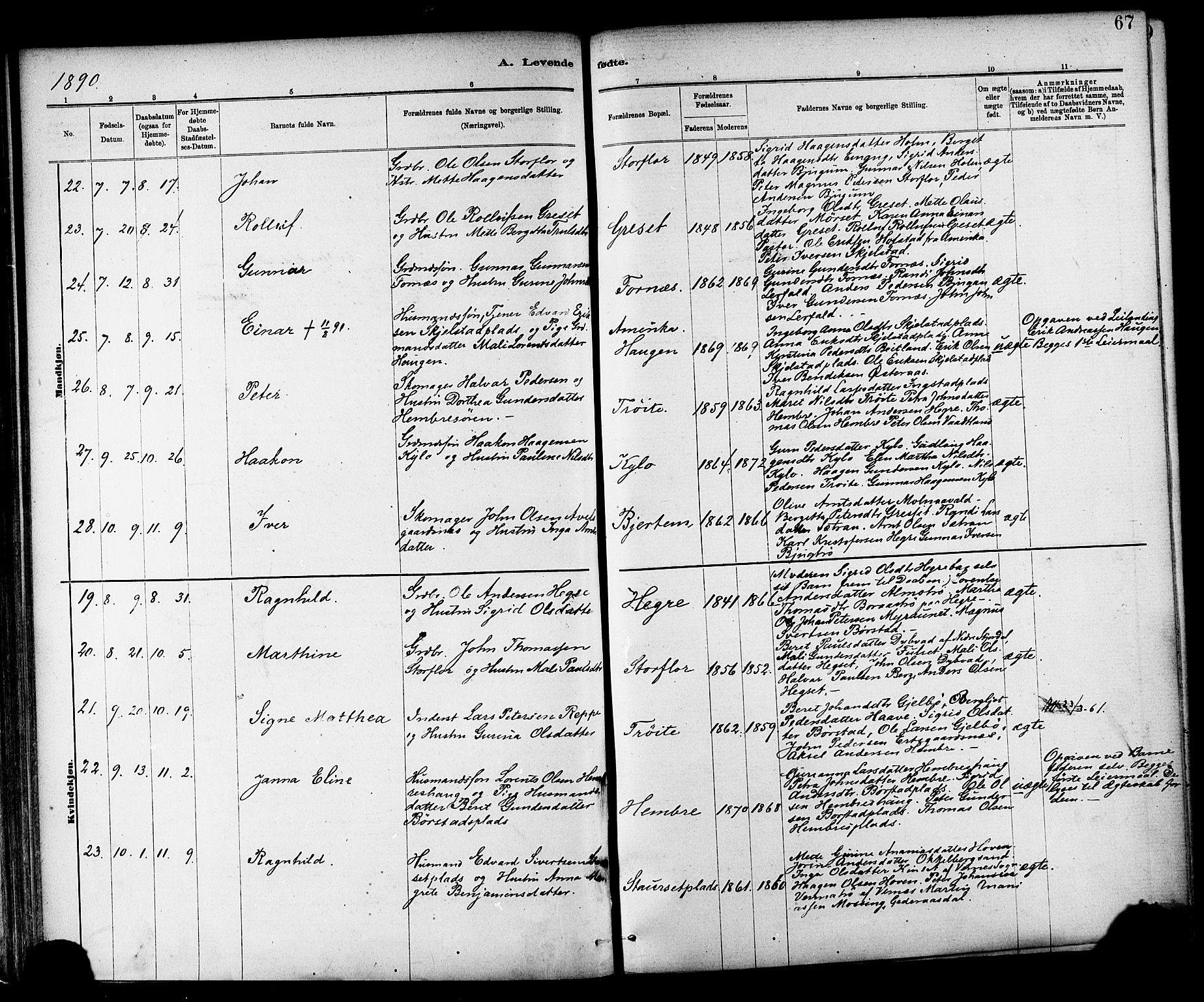 Ministerialprotokoller, klokkerbøker og fødselsregistre - Nord-Trøndelag, SAT/A-1458/703/L0030: Parish register (official) no. 703A03, 1880-1892, p. 67
