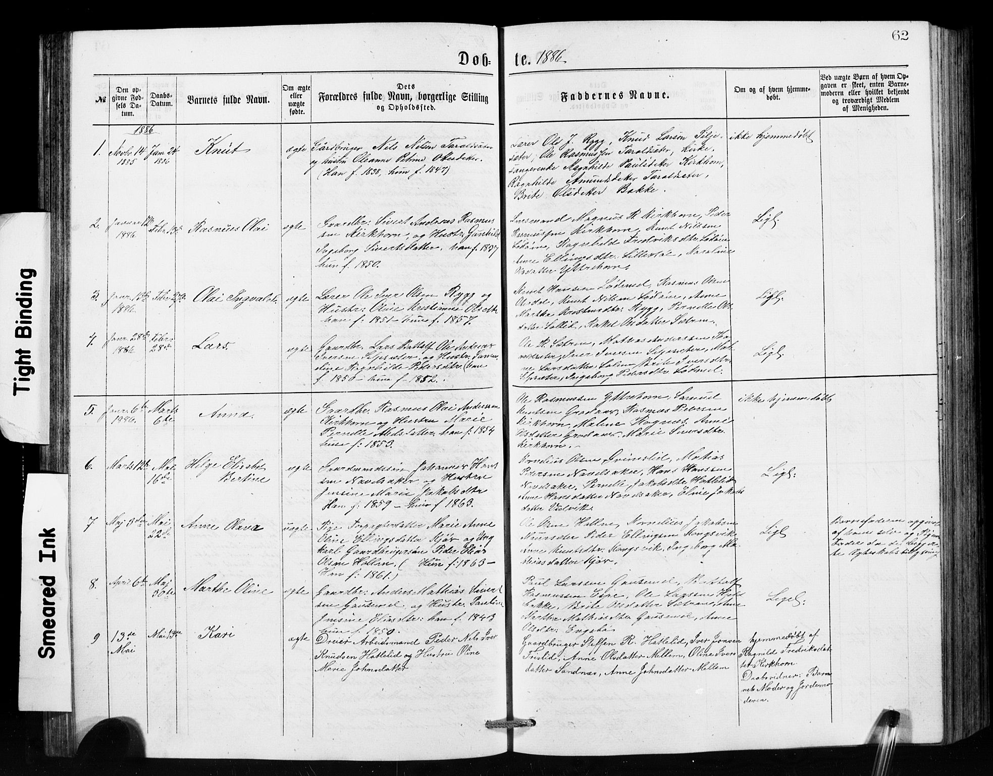 Hornindal sokneprestembete, SAB/A-82401/H/Hab: Parish register (copy) no. A 1, 1876-1894, p. 62