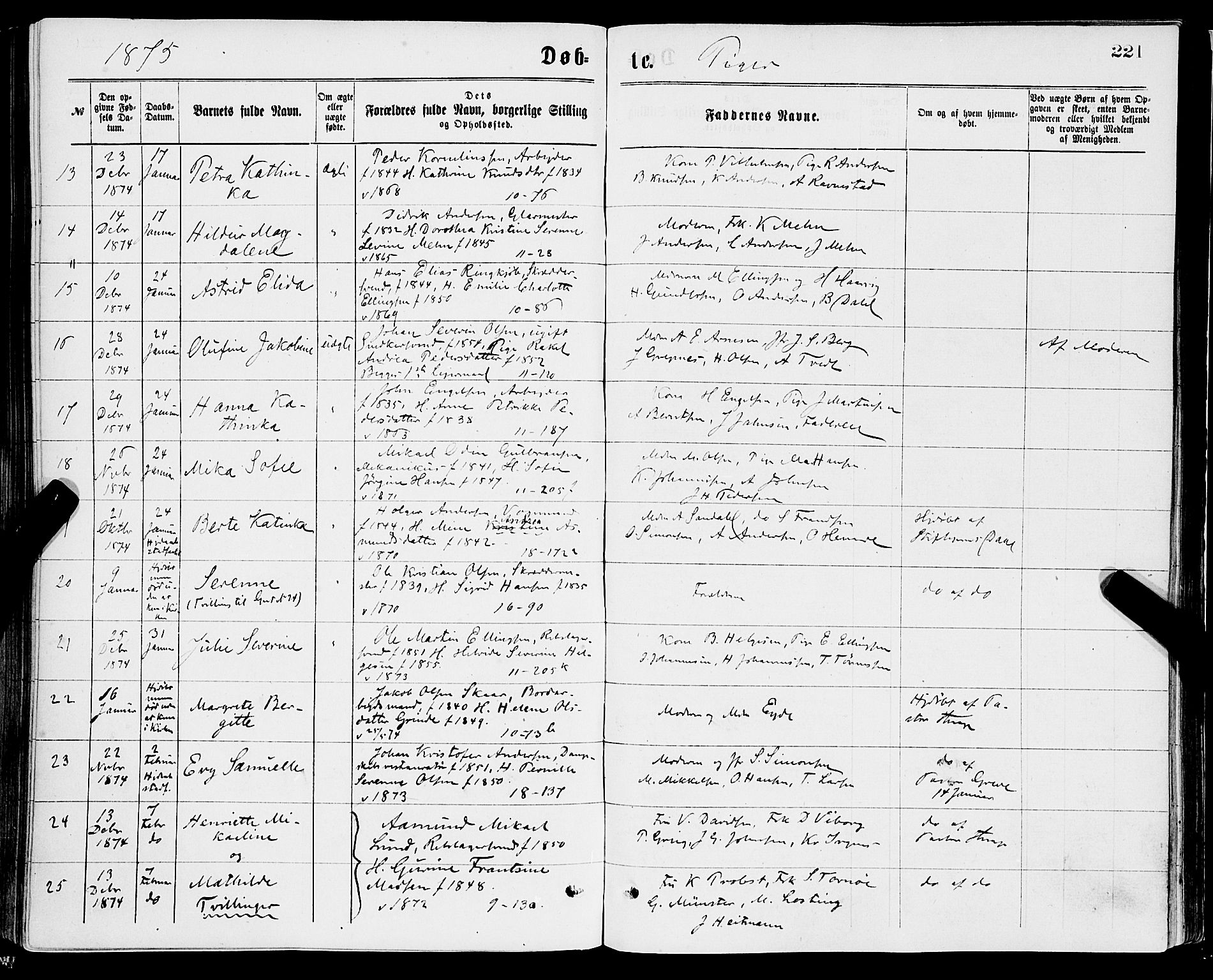 Domkirken sokneprestembete, SAB/A-74801/H/Haa/L0022: Parish register (official) no. B 5, 1872-1878, p. 221