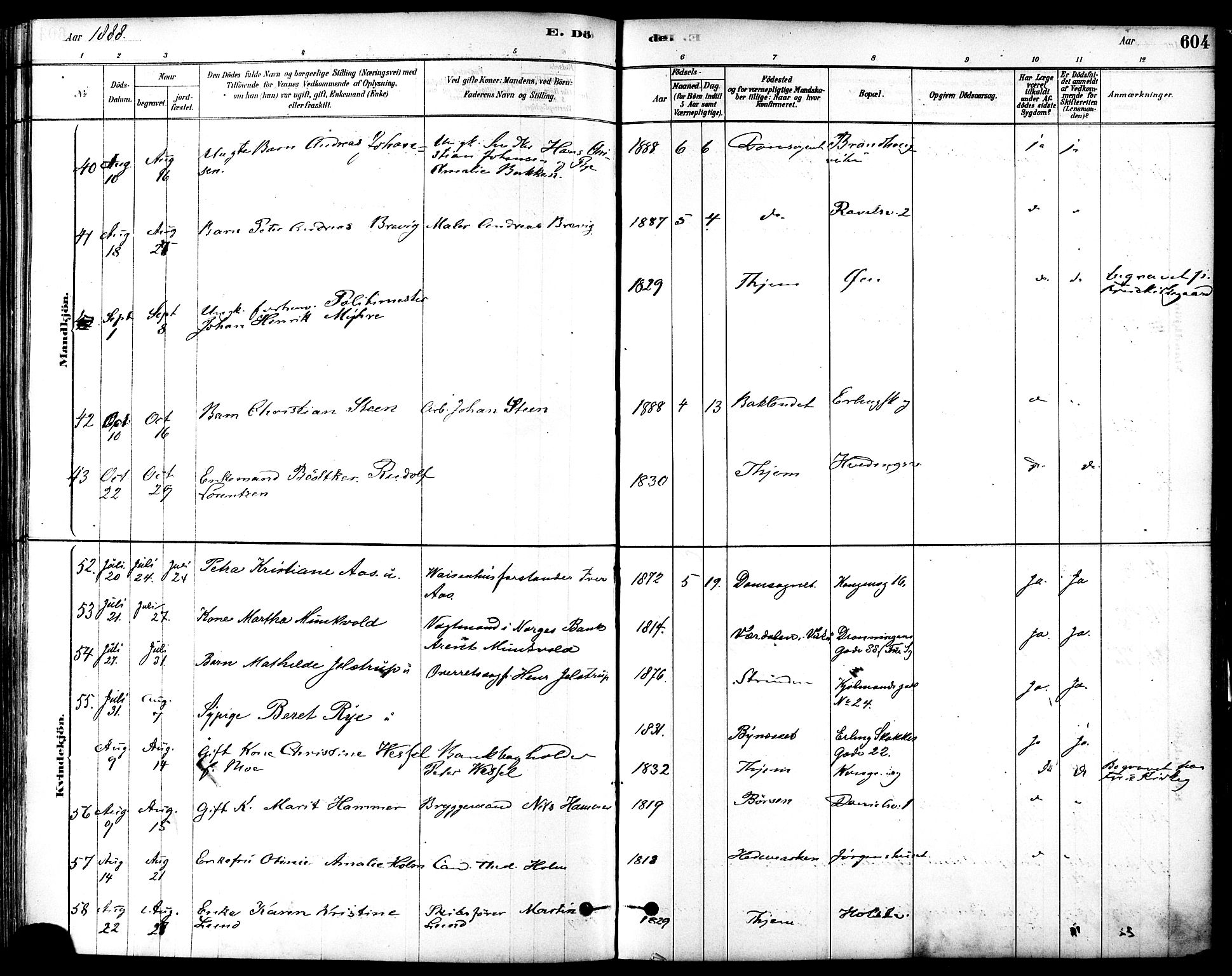 Ministerialprotokoller, klokkerbøker og fødselsregistre - Sør-Trøndelag, AV/SAT-A-1456/601/L0058: Parish register (official) no. 601A26, 1877-1891, p. 604