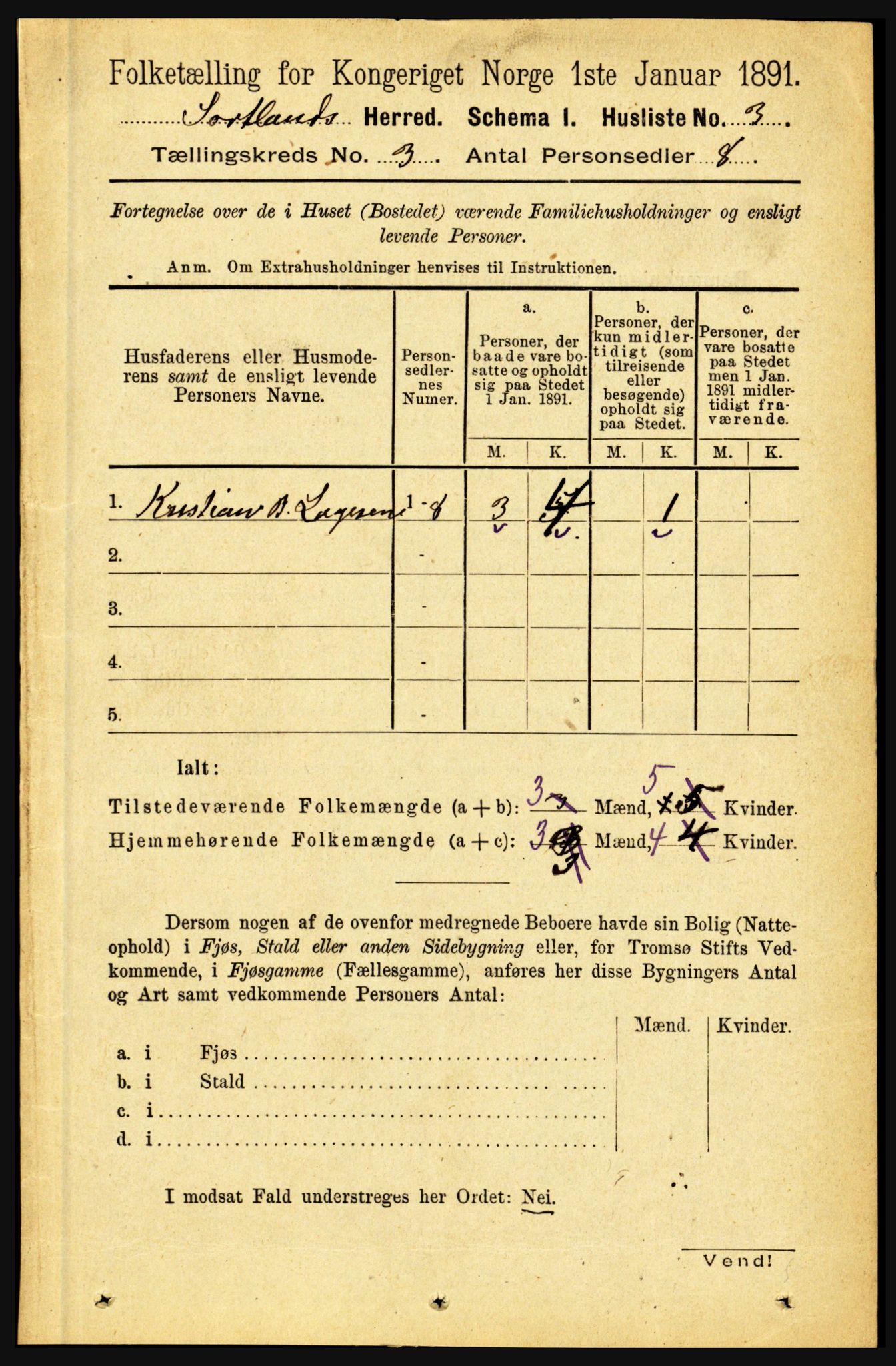 RA, 1891 census for 1870 Sortland, 1891, p. 2079