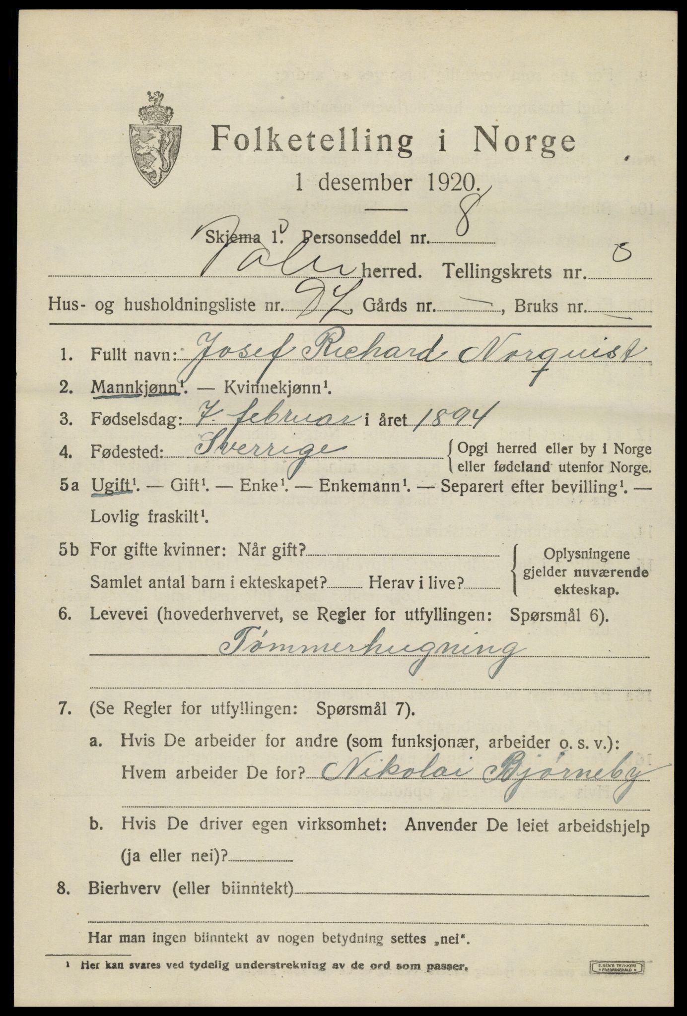 SAH, 1920 census for Våler (Hedmark), 1920, p. 4441