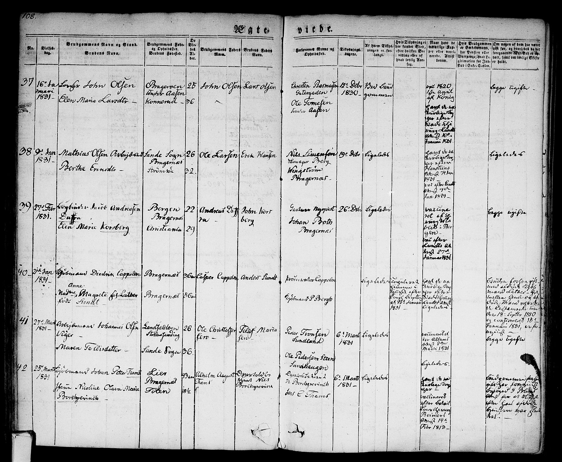 Bragernes kirkebøker, SAKO/A-6/F/Fc/L0001: Parish register (official) no. III 1, 1830-1853, p. 108