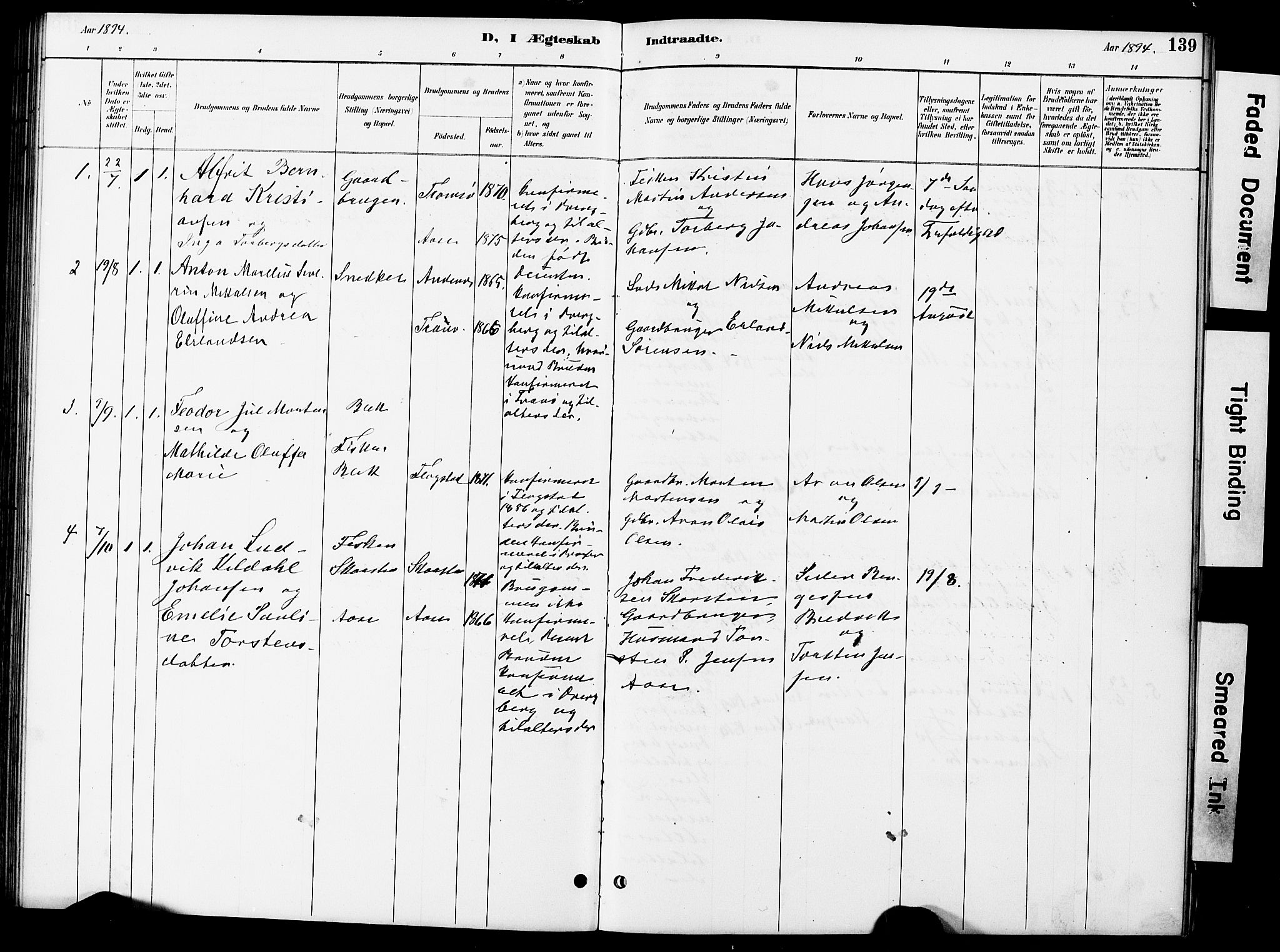 Ministerialprotokoller, klokkerbøker og fødselsregistre - Nordland, AV/SAT-A-1459/899/L1448: Parish register (copy) no. 899C03, 1887-1902, p. 139