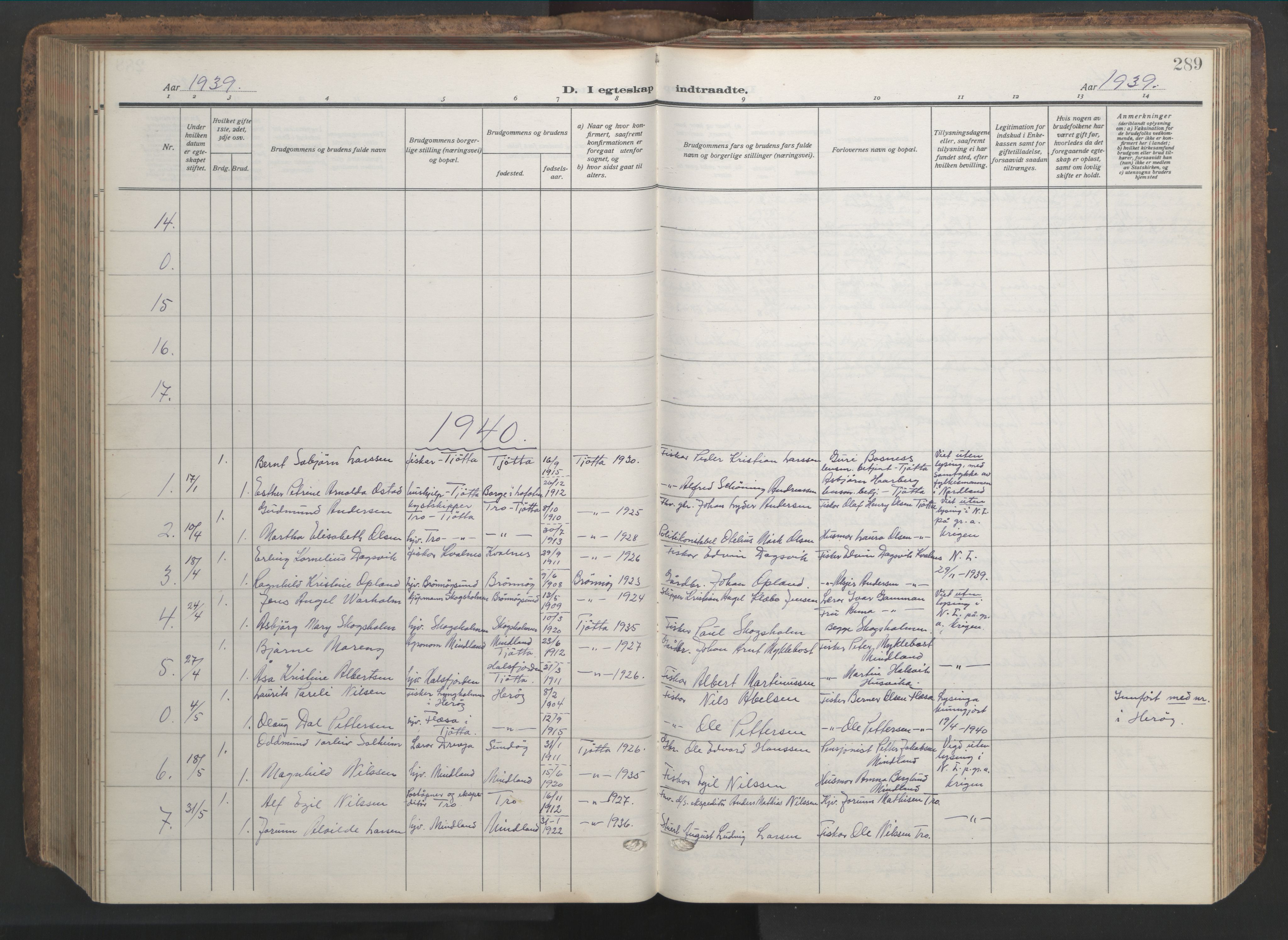 Ministerialprotokoller, klokkerbøker og fødselsregistre - Nordland, AV/SAT-A-1459/817/L0269: Parish register (copy) no. 817C04, 1921-1949, p. 289