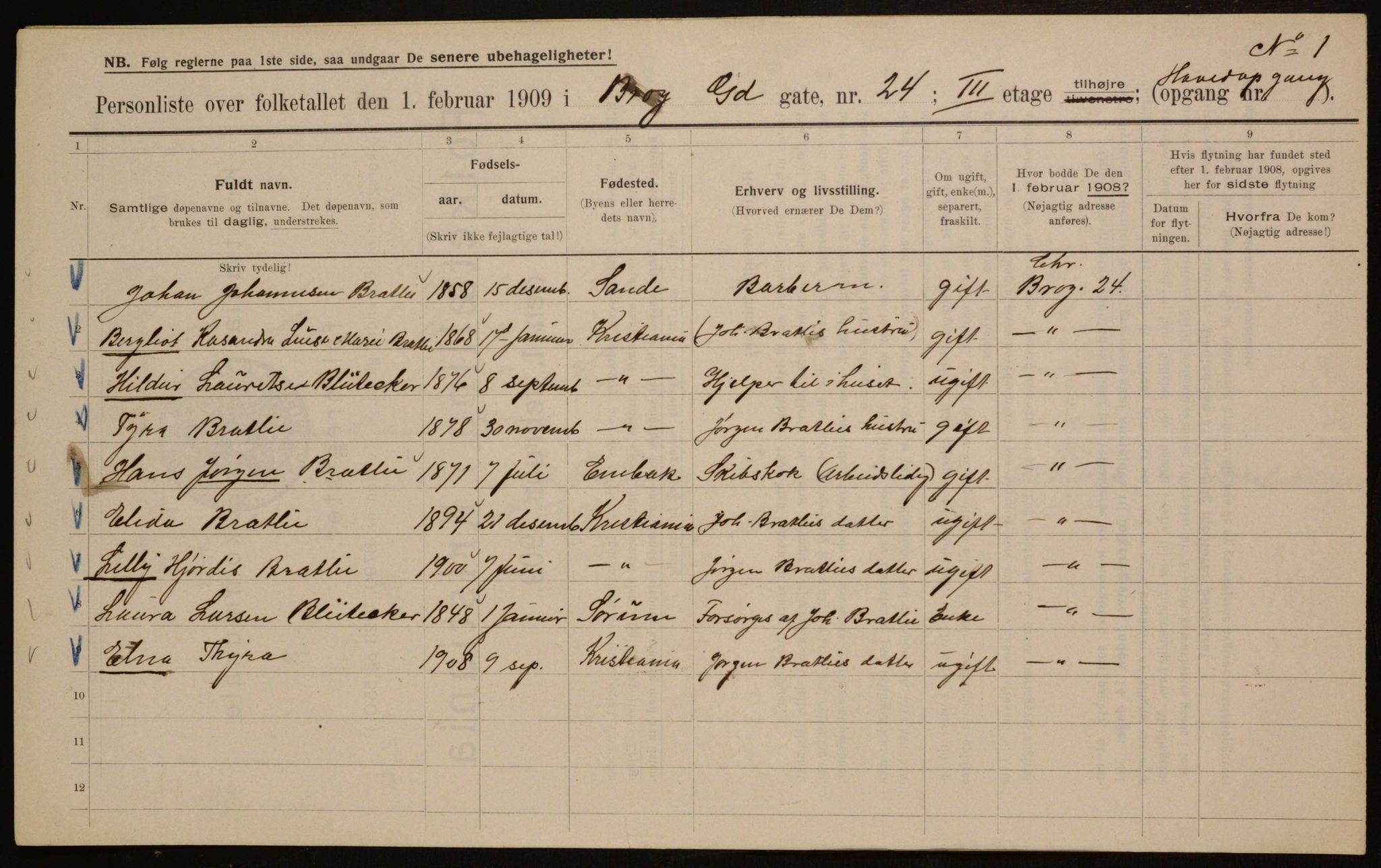 OBA, Municipal Census 1909 for Kristiania, 1909, p. 9305