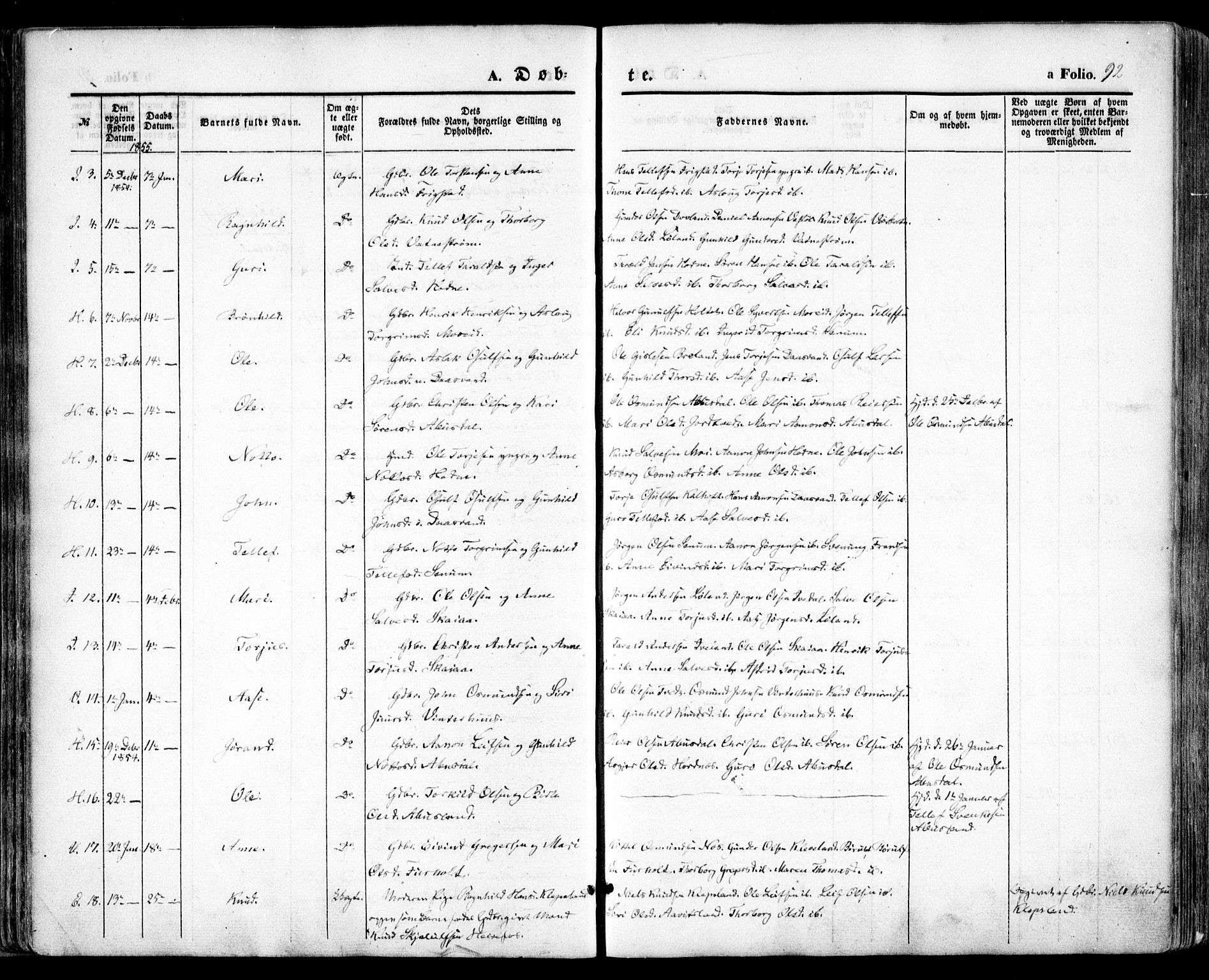 Evje sokneprestkontor, AV/SAK-1111-0008/F/Fa/Faa/L0005: Parish register (official) no. A 5, 1843-1865, p. 92