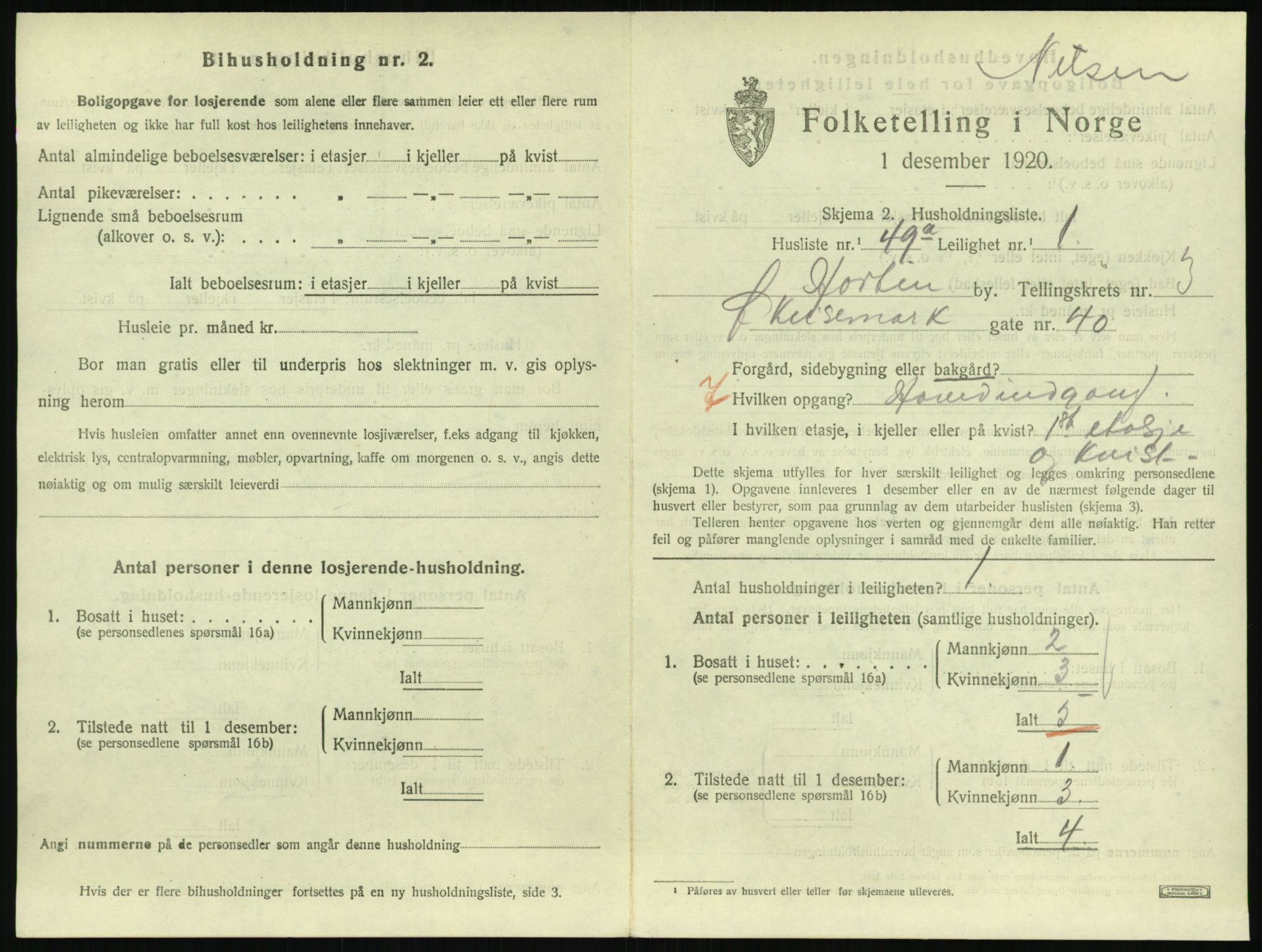 SAKO, 1920 census for Horten, 1920, p. 4307