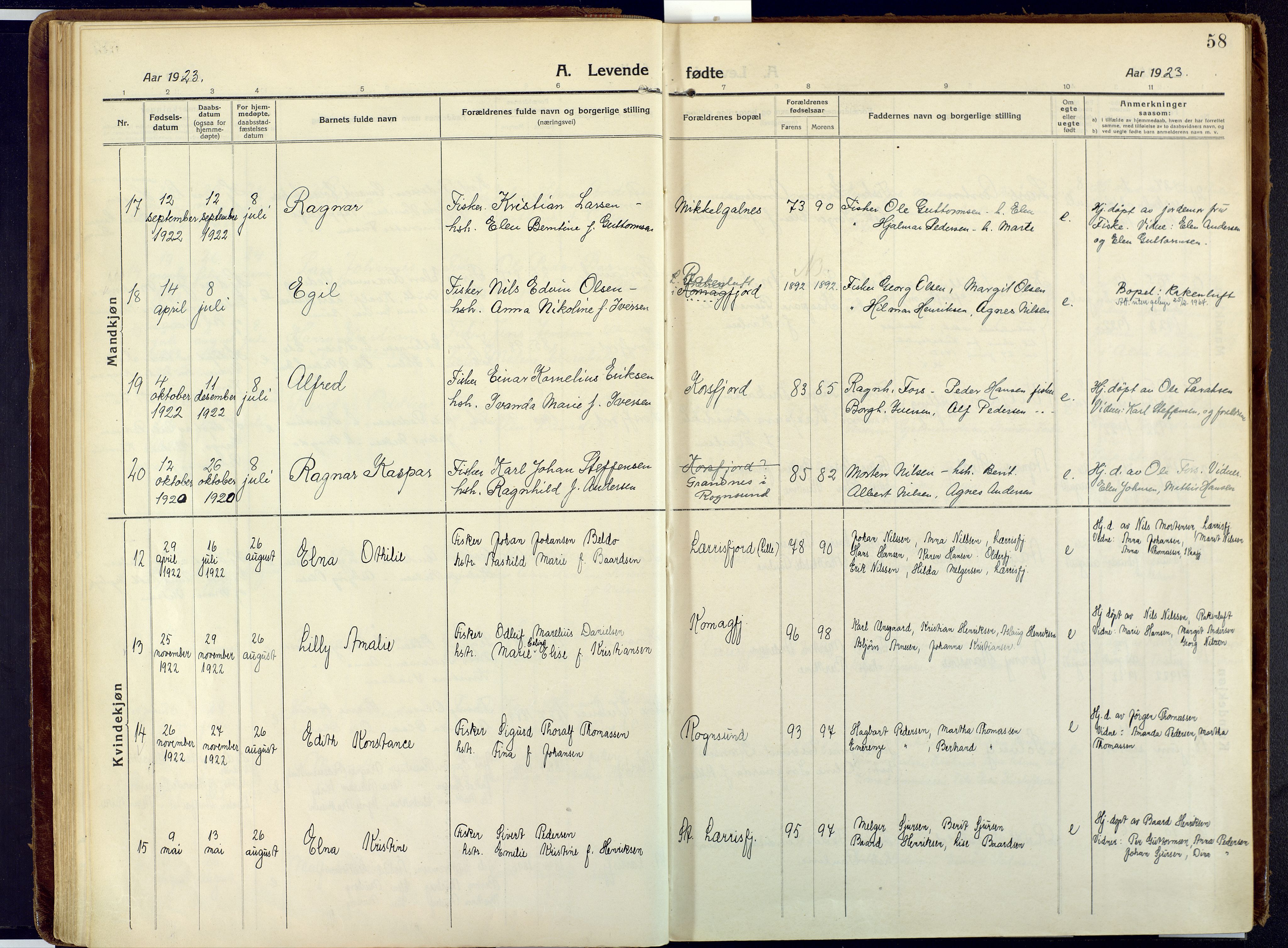 Talvik sokneprestkontor, SATØ/S-1337/H/Ha/L0018kirke: Parish register (official) no. 18, 1915-1924, p. 58