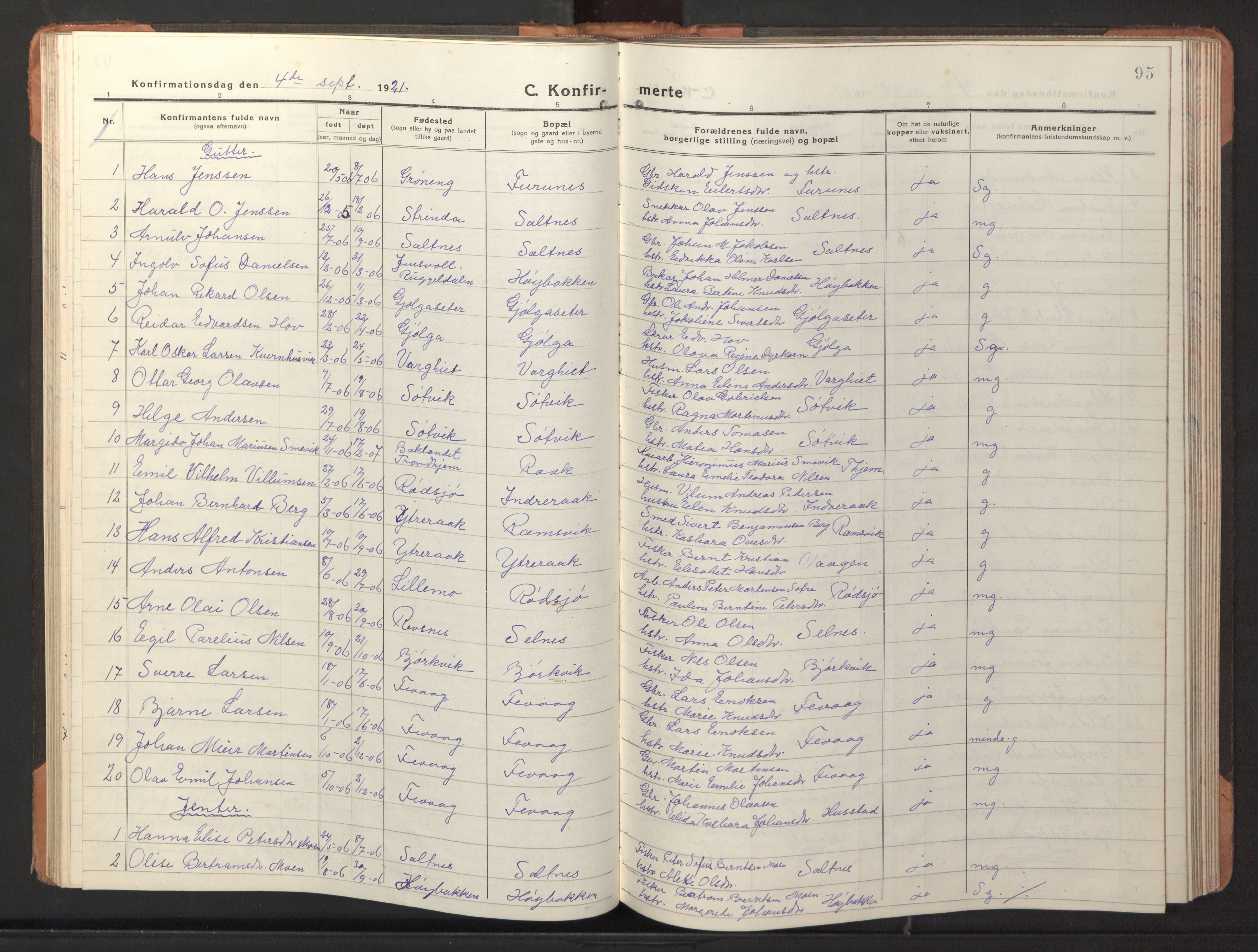 Ministerialprotokoller, klokkerbøker og fødselsregistre - Sør-Trøndelag, SAT/A-1456/653/L0658: Parish register (copy) no. 653C02, 1919-1947, p. 95