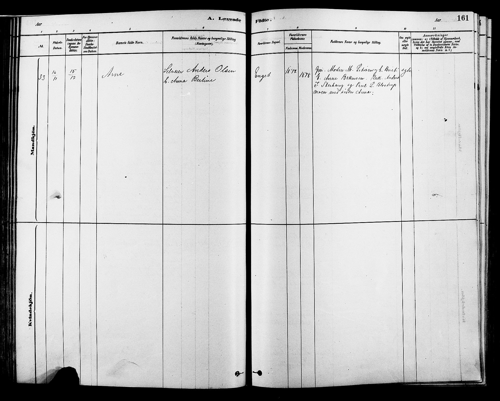 Alvdal prestekontor, SAH/PREST-060/H/Ha/Hab/L0003: Parish register (copy) no. 3, 1878-1907, p. 161