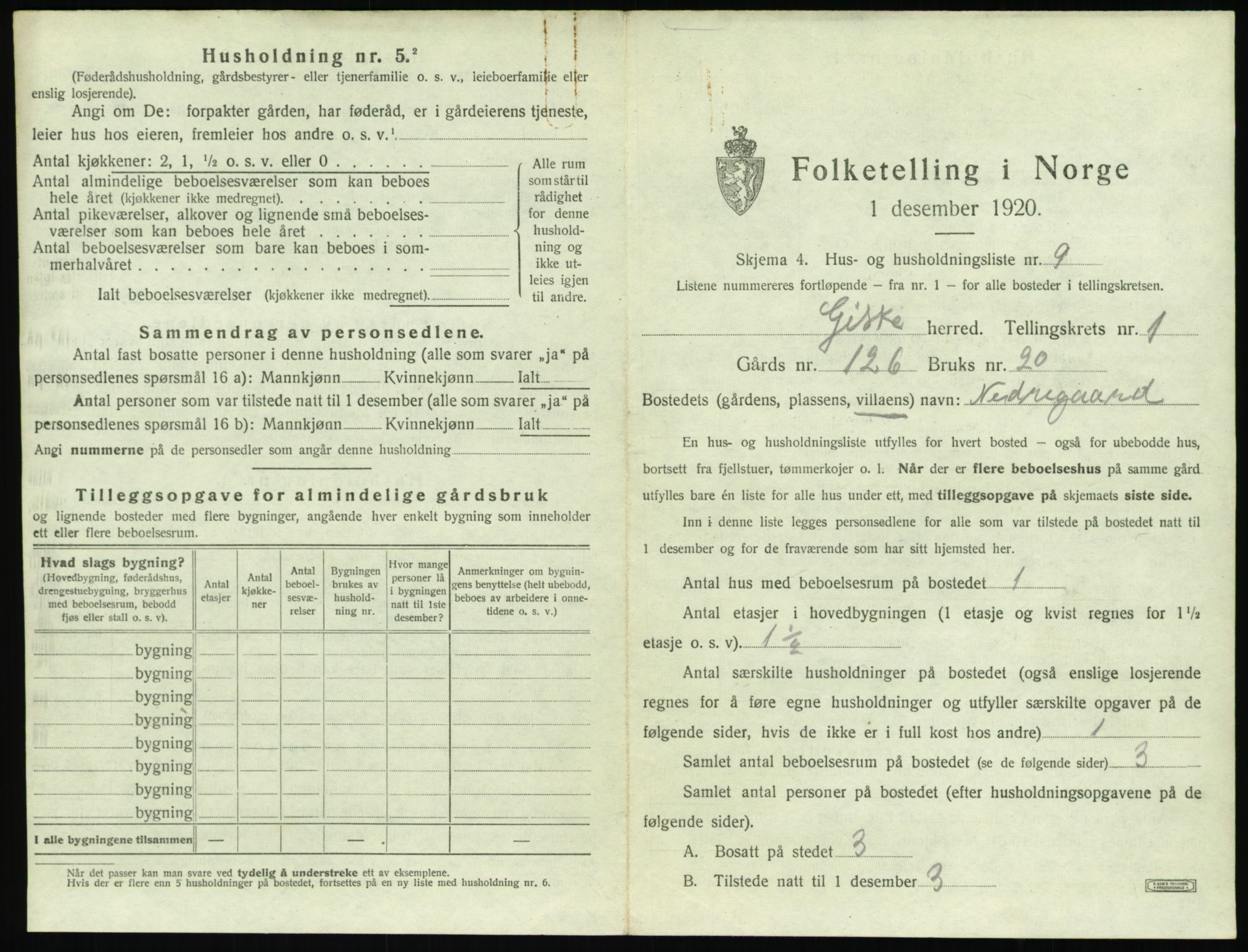 SAT, 1920 census for Giske, 1920, p. 44