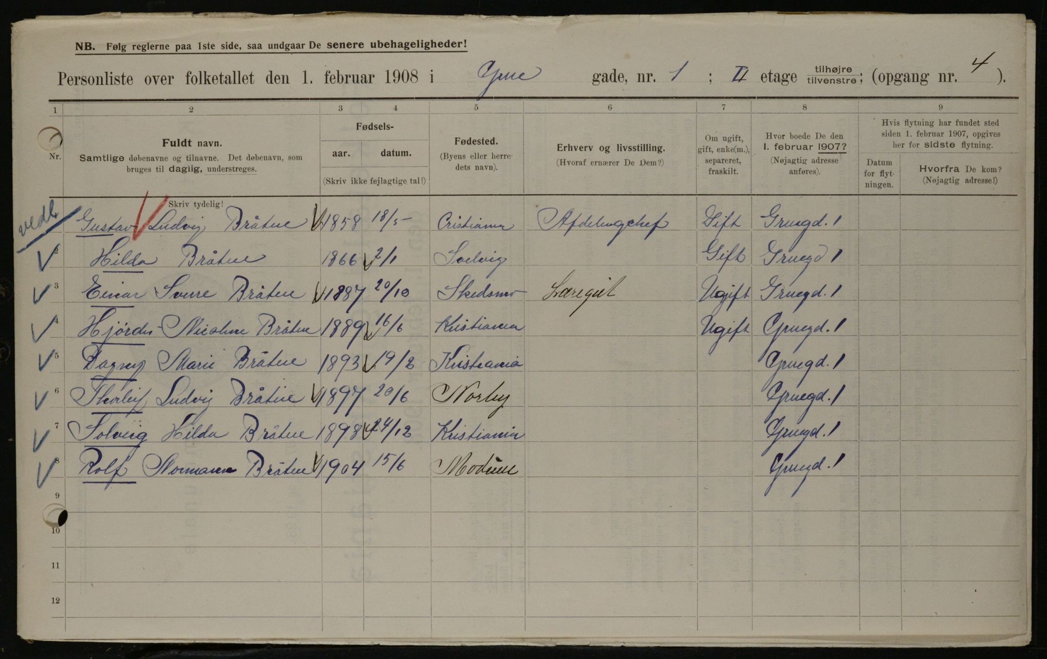 OBA, Municipal Census 1908 for Kristiania, 1908, p. 27218
