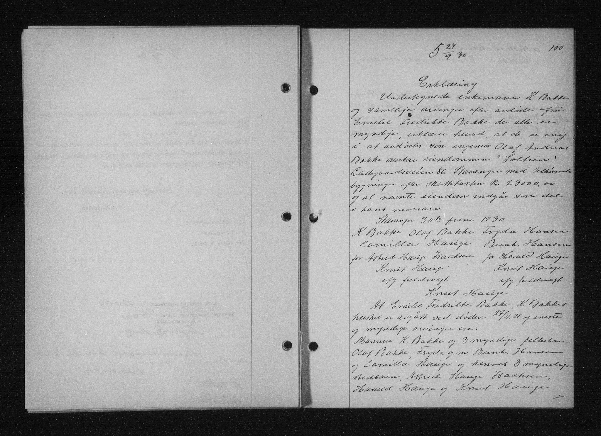 Stavanger byfogd, SAST/A-101408/001/4/41/410/410BB/L0058: Mortgage book no. 48, 1930-1931, Deed date: 24.09.1930
