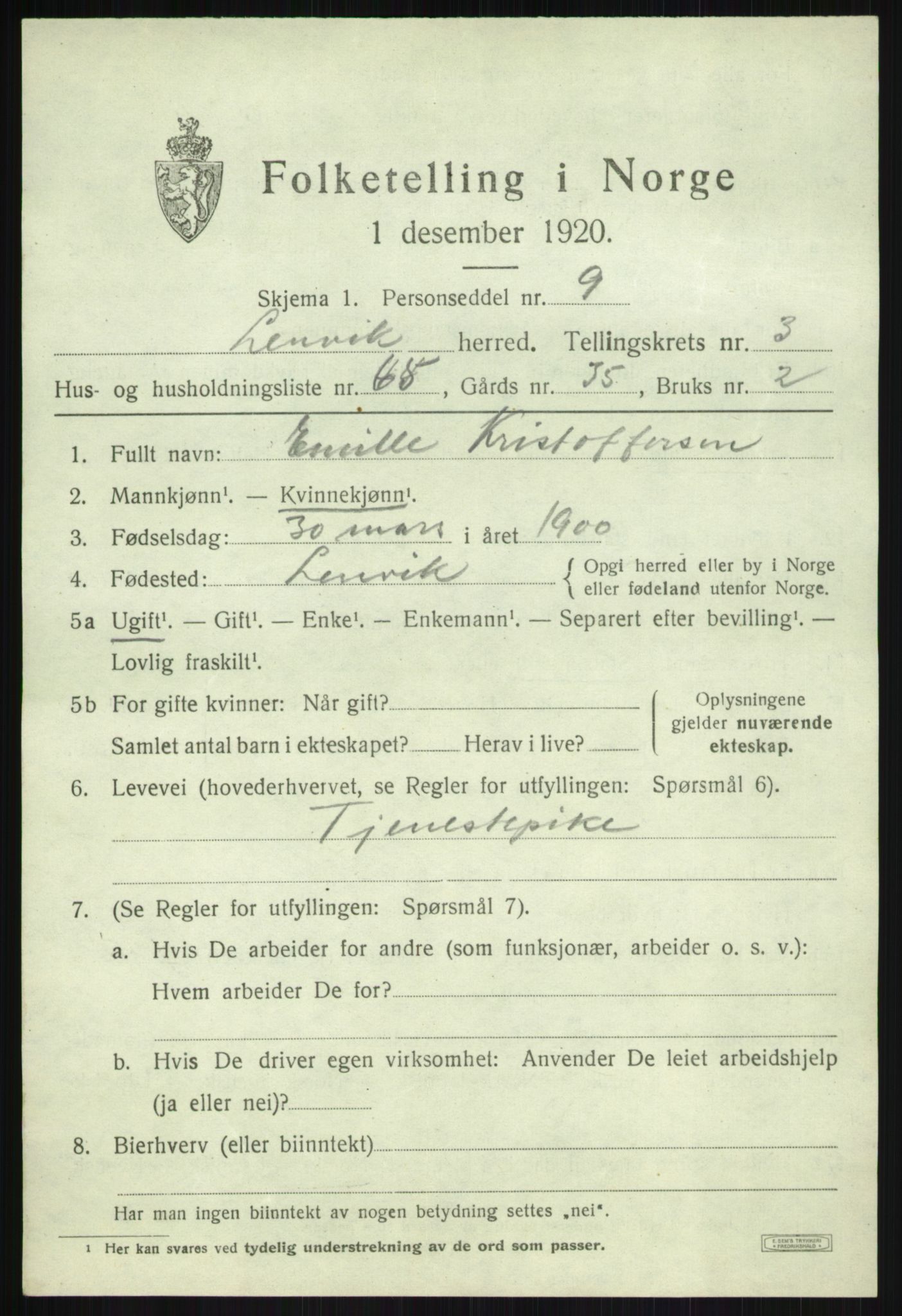 SATØ, 1920 census for Lenvik, 1920, p. 5636