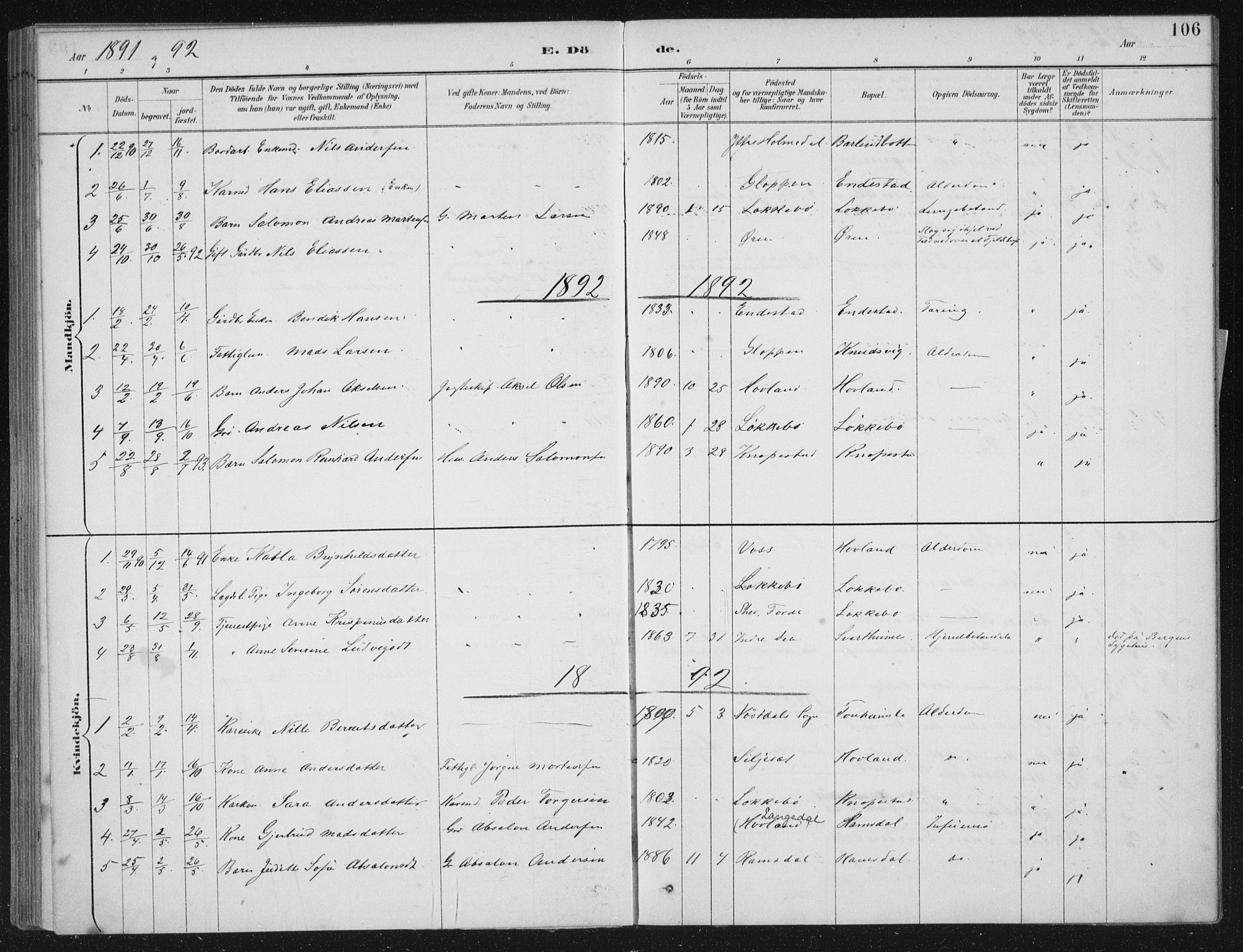 Kinn sokneprestembete, SAB/A-80801/H/Haa/Haae/L0001: Parish register (official) no. E 1, 1890-1916, p. 106