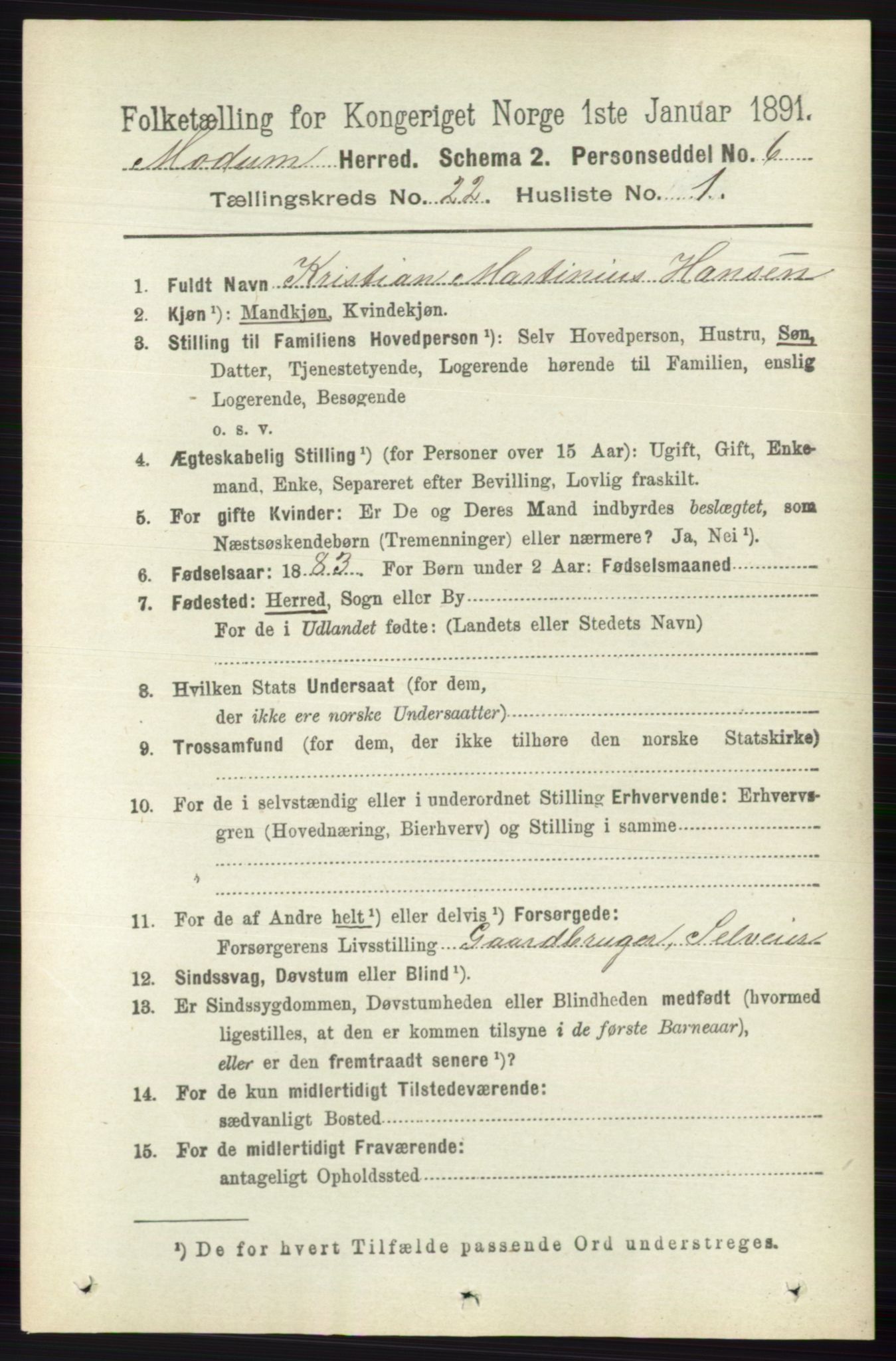 RA, 1891 census for 0623 Modum, 1891, p. 8394