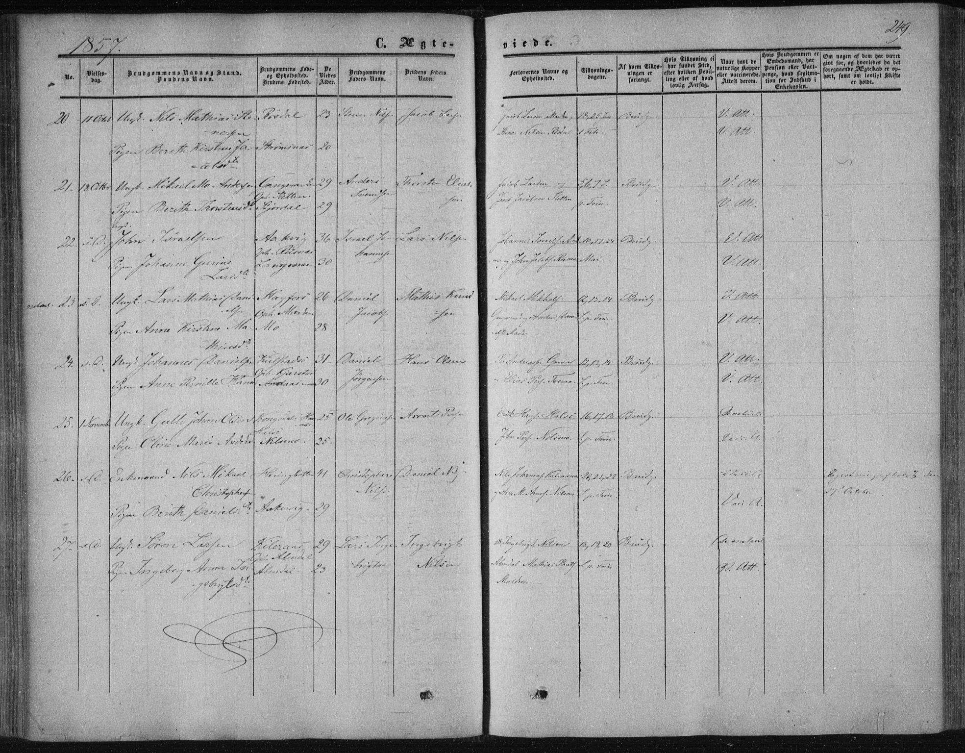 Ministerialprotokoller, klokkerbøker og fødselsregistre - Nordland, AV/SAT-A-1459/820/L0293: Parish register (official) no. 820A14, 1855-1865, p. 249