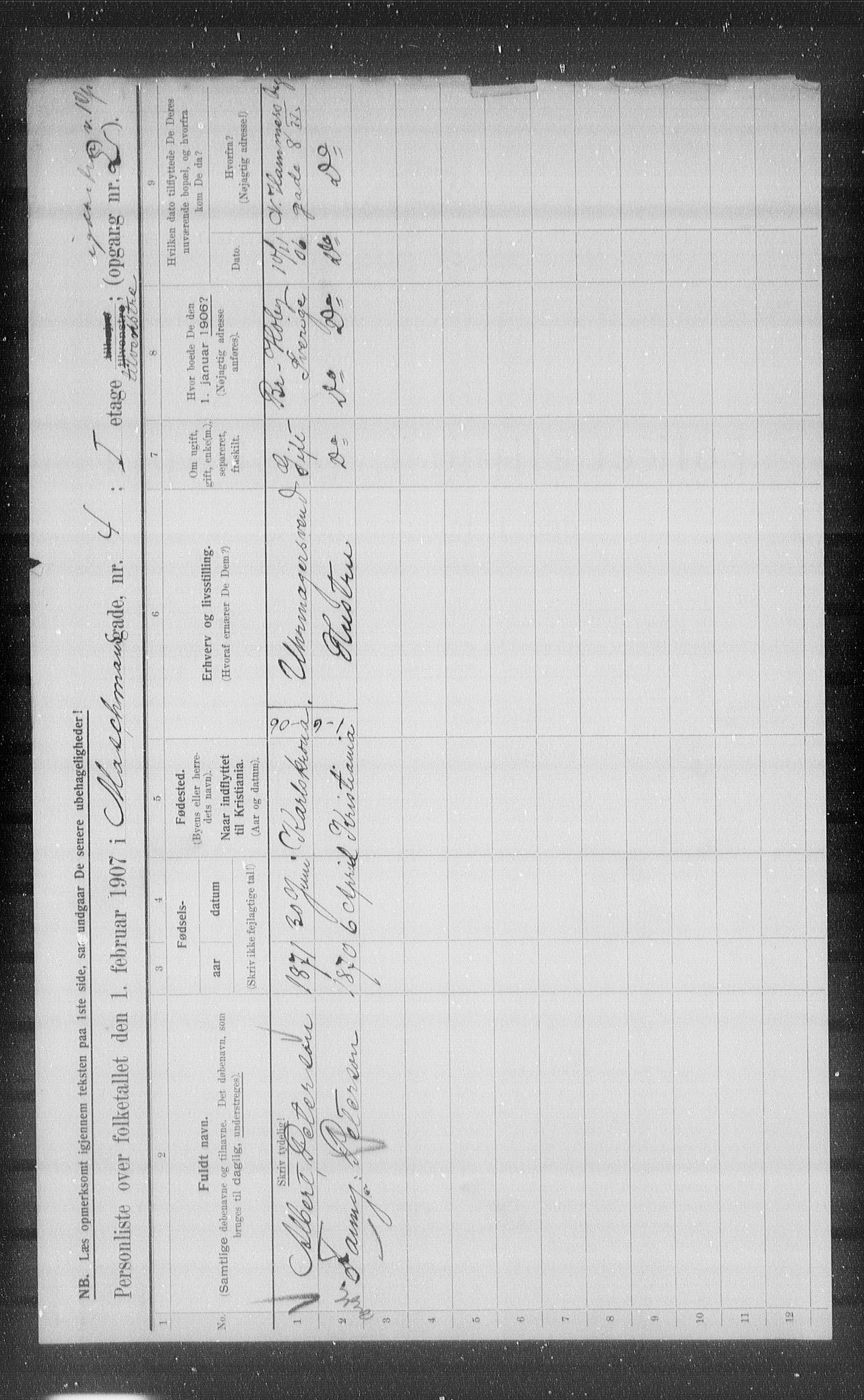 OBA, Municipal Census 1907 for Kristiania, 1907, p. 32989