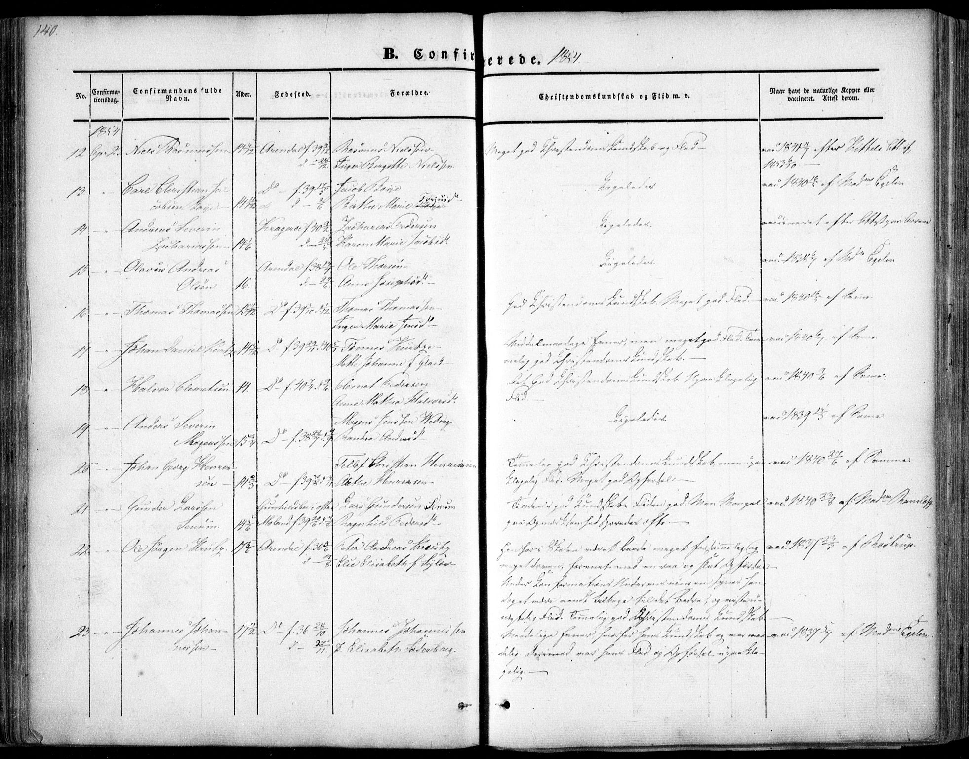 Arendal sokneprestkontor, Trefoldighet, AV/SAK-1111-0040/F/Fa/L0005: Parish register (official) no. A 5, 1838-1854, p. 140