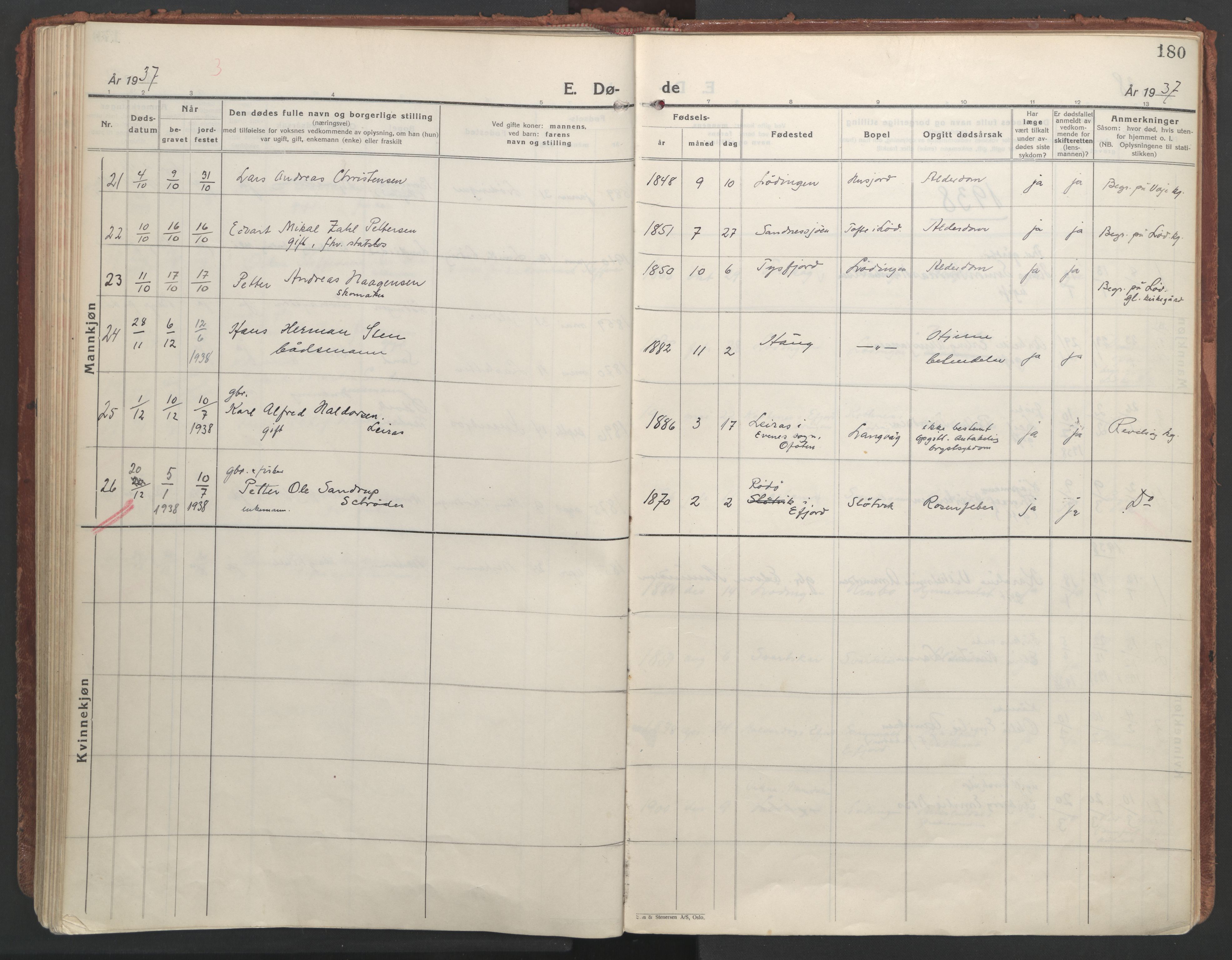 Ministerialprotokoller, klokkerbøker og fødselsregistre - Nordland, AV/SAT-A-1459/872/L1043: Parish register (official) no. 872A18, 1925-1939, p. 180