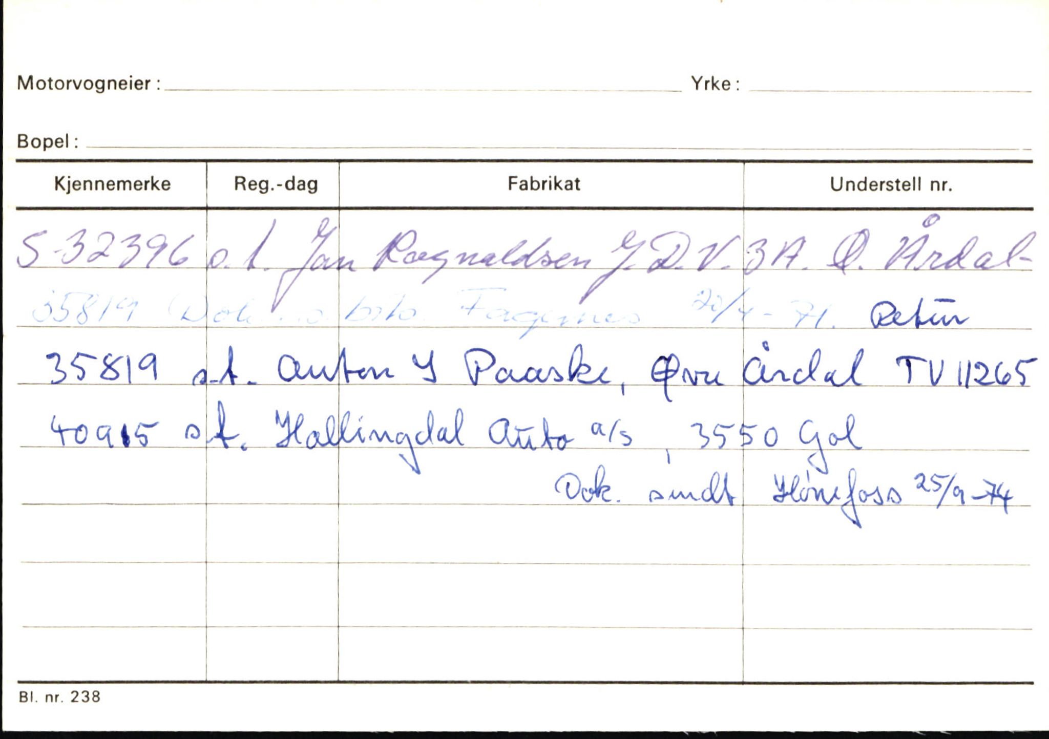 Statens vegvesen, Sogn og Fjordane vegkontor, AV/SAB-A-5301/4/F/L0146: Registerkort Årdal R-Å samt diverse kort, 1945-1975, p. 781