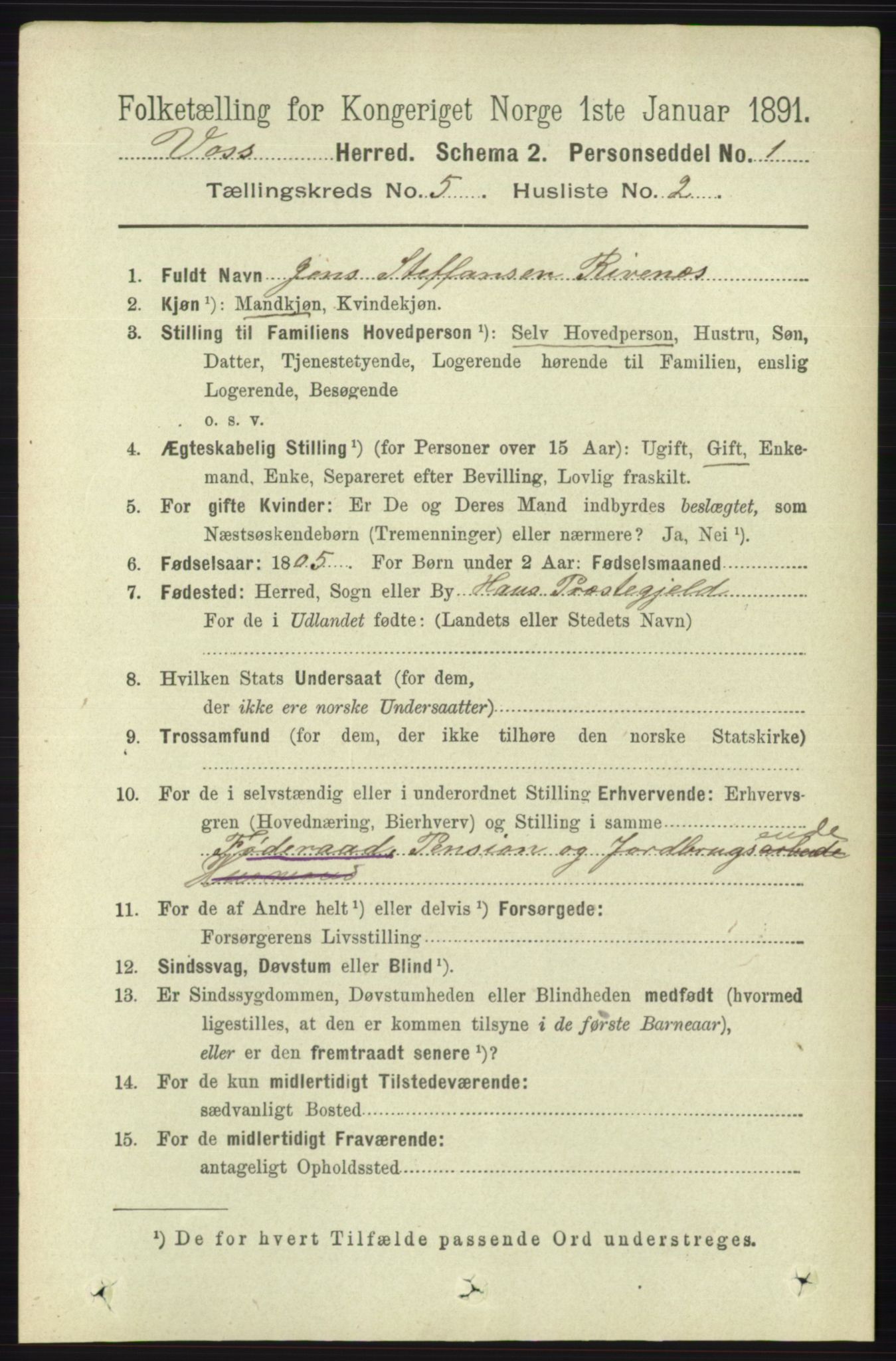 RA, 1891 census for 1235 Voss, 1891, p. 2711