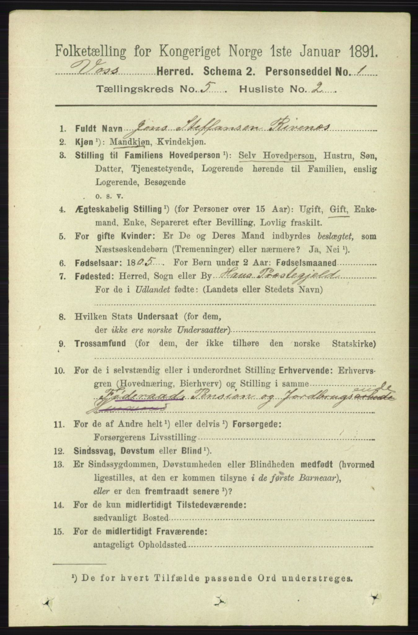 RA, 1891 census for 1235 Voss, 1891, p. 2711