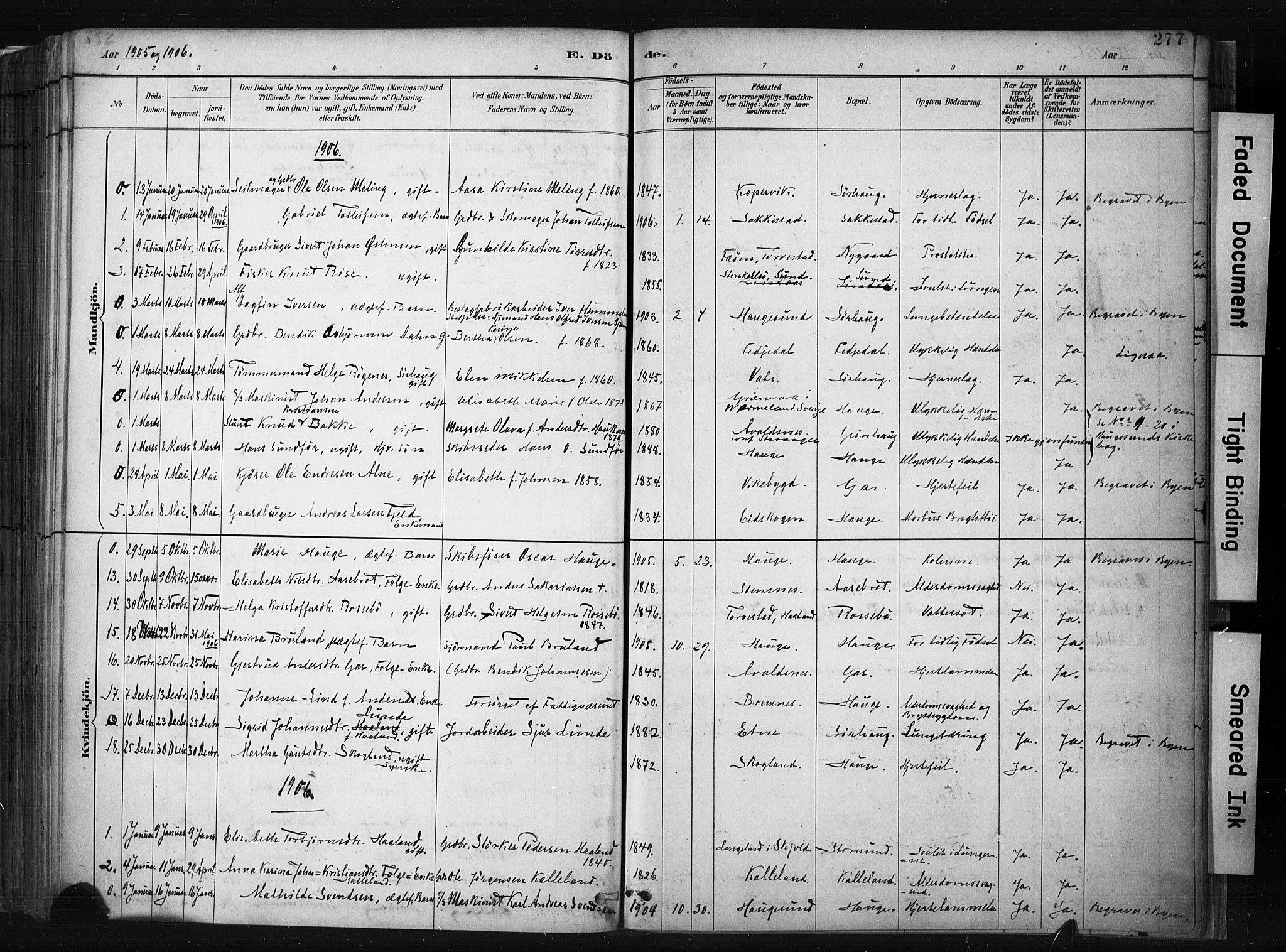 Haugesund sokneprestkontor, AV/SAST-A -101863/H/Ha/Haa/L0004: Parish register (official) no. A 4, 1886-1908, p. 277