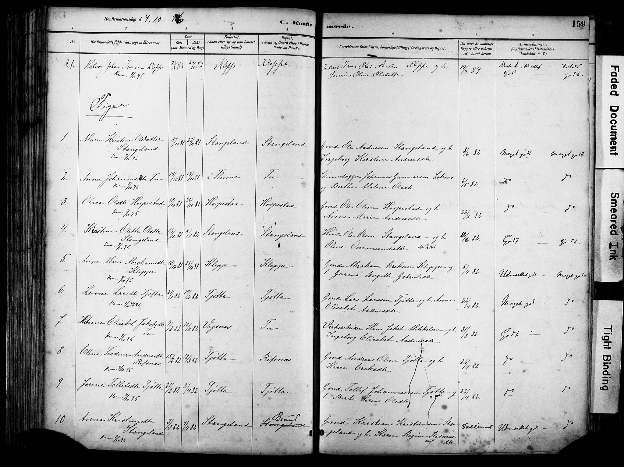 Klepp sokneprestkontor, AV/SAST-A-101803/001/3/30BA/L0009: Parish register (official) no. A 7, 1886-1915, p. 159