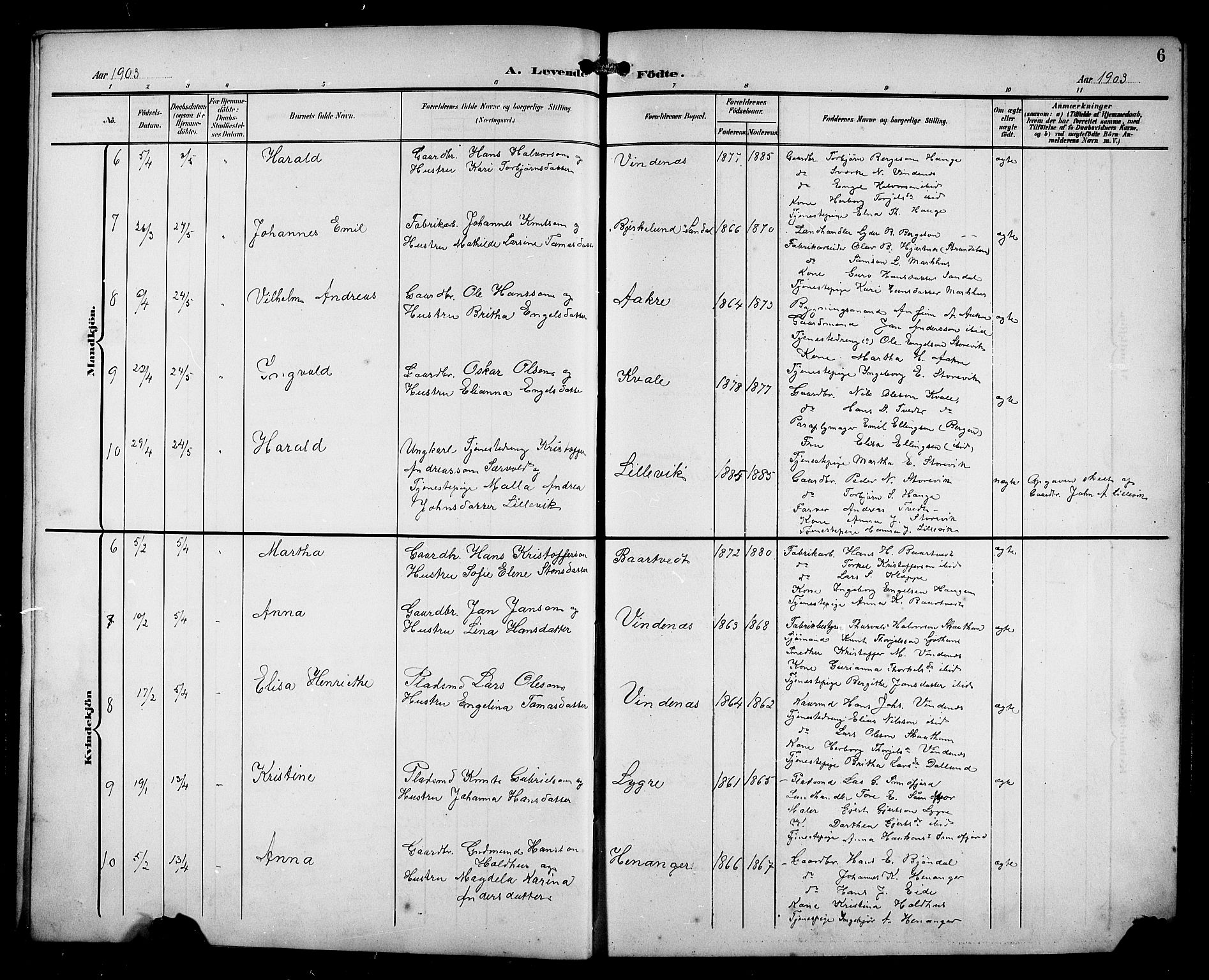 Fusa sokneprestembete, AV/SAB-A-75401/H/Hab: Parish register (copy) no. C 3, 1903-1920, p. 6