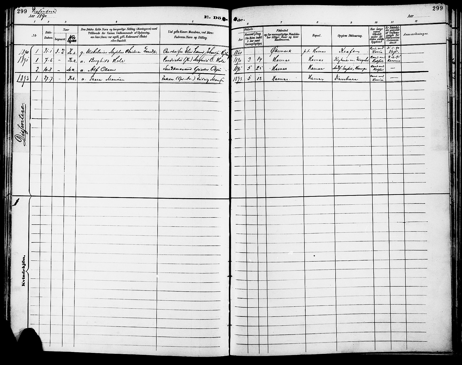 Vang prestekontor, Hedmark, SAH/PREST-008/H/Ha/Haa/L0017: Parish register (official) no. 17, 1890-1899, p. 299