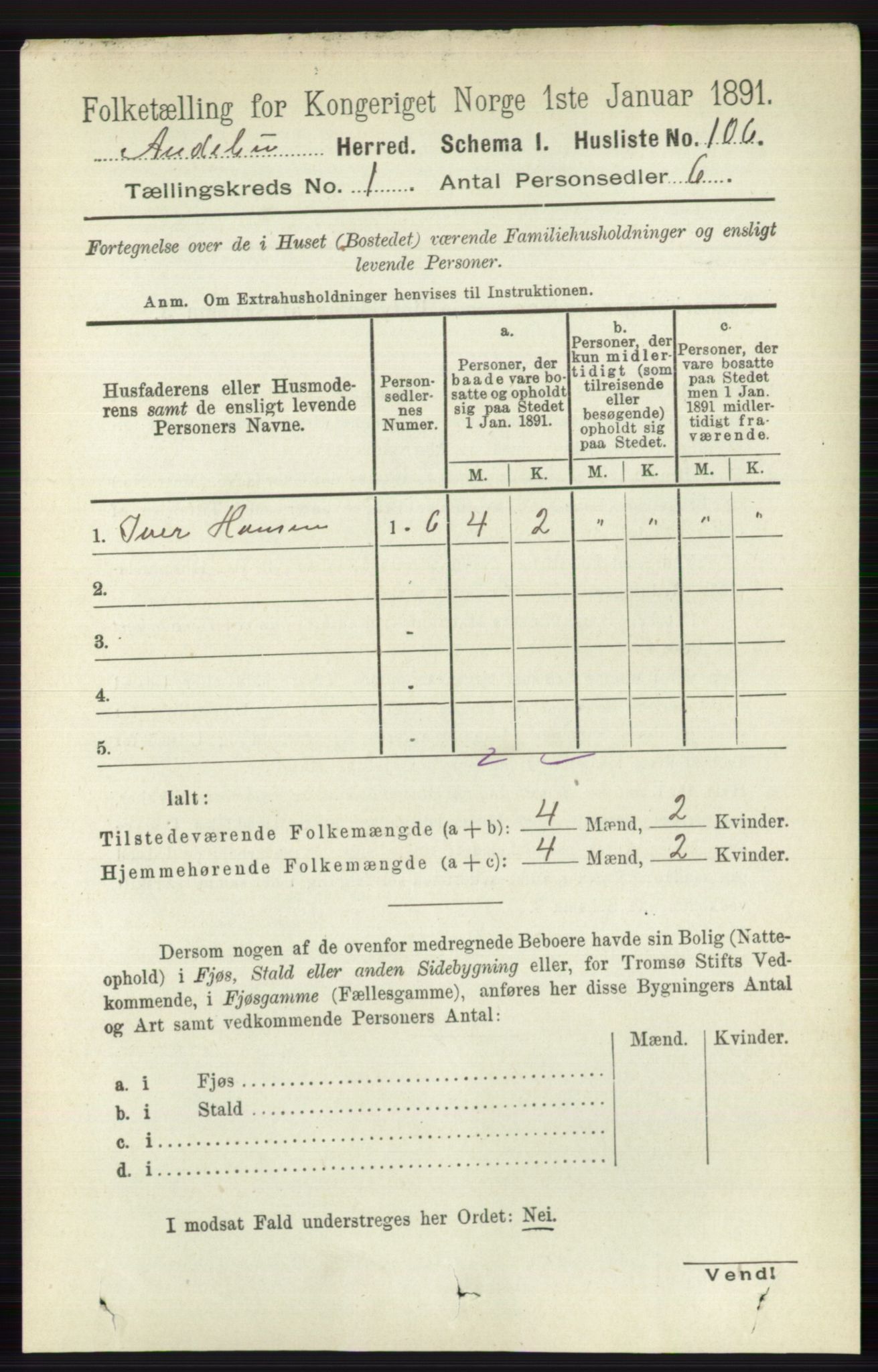 RA, 1891 census for 0719 Andebu, 1891, p. 133