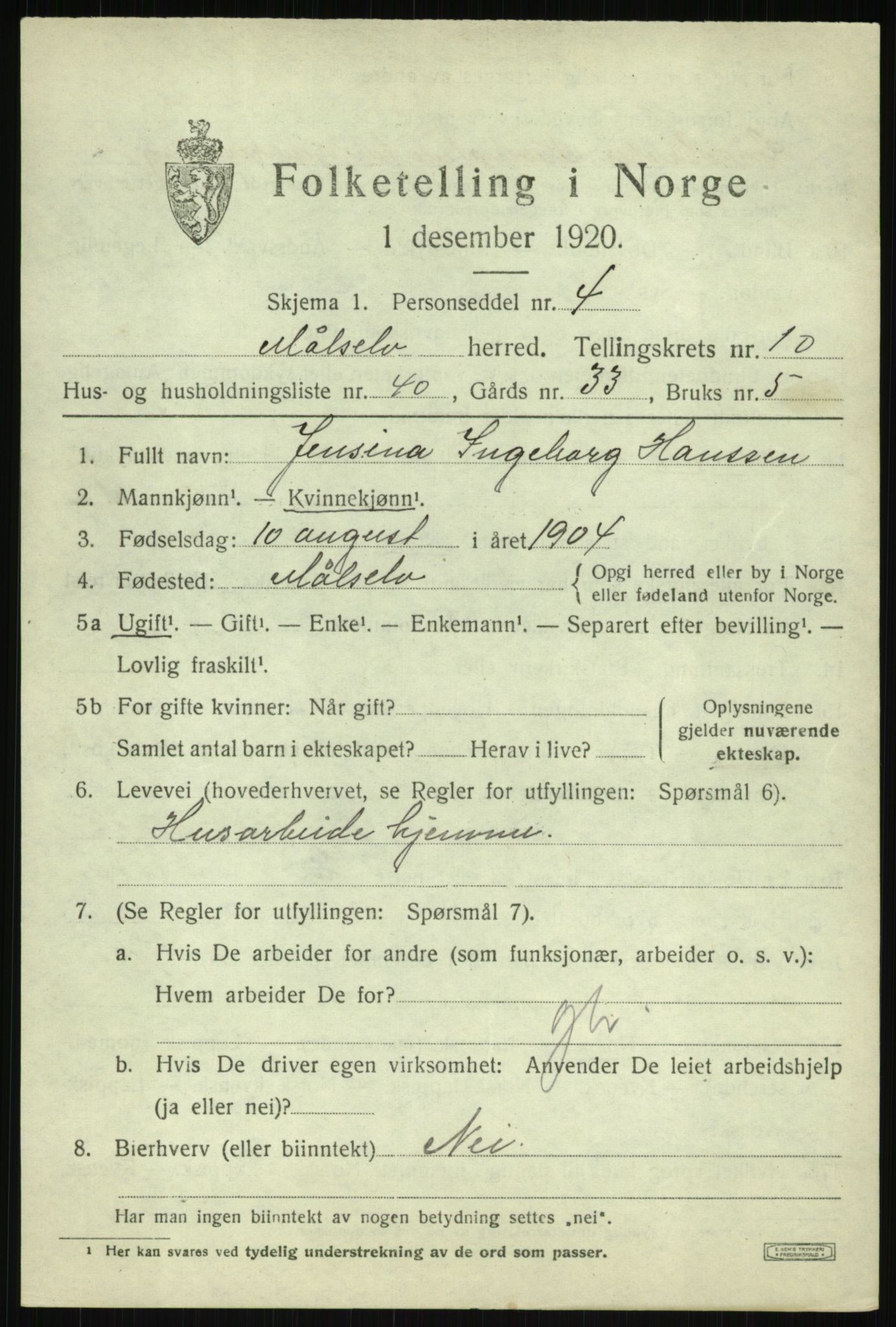 SATØ, 1920 census for Målselv, 1920, p. 6031