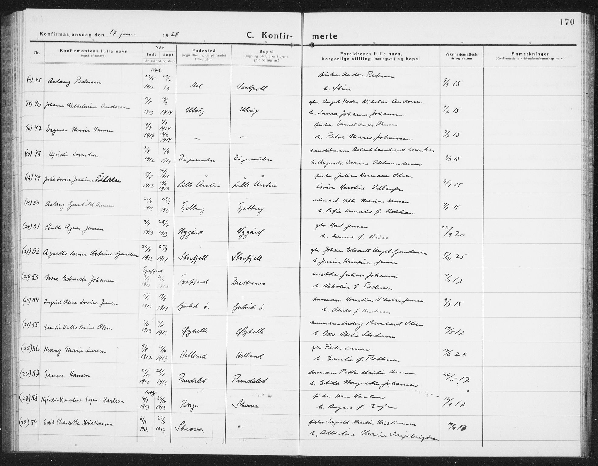 Ministerialprotokoller, klokkerbøker og fødselsregistre - Nordland, AV/SAT-A-1459/874/L1081: Parish register (copy) no. 874C10, 1925-1941, p. 170