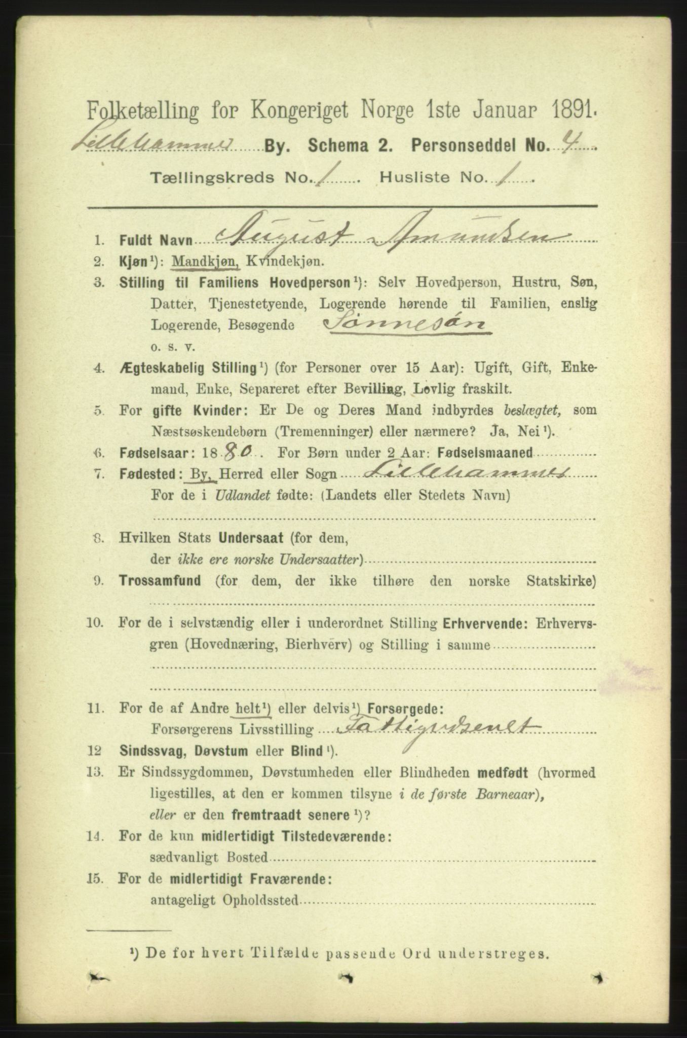 RA, 1891 census for 0501 Lillehammer, 1891, p. 531